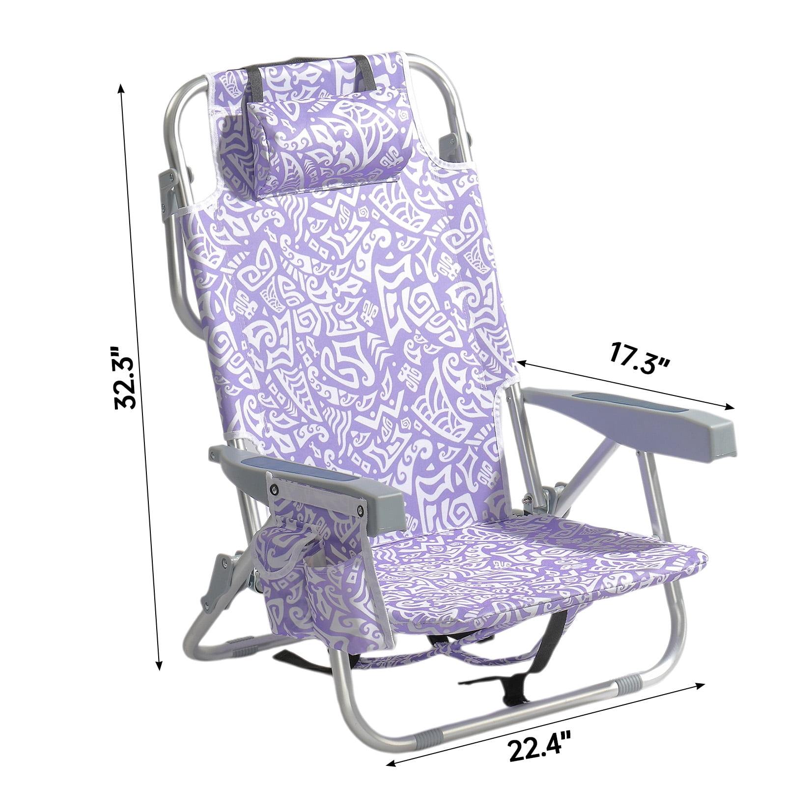 HONEY HOME Aluminum Beach Chair, 5-Position Adjustable Folding Chair with Cooler Bag and Headrest (265 lb Capacity) fd3q4