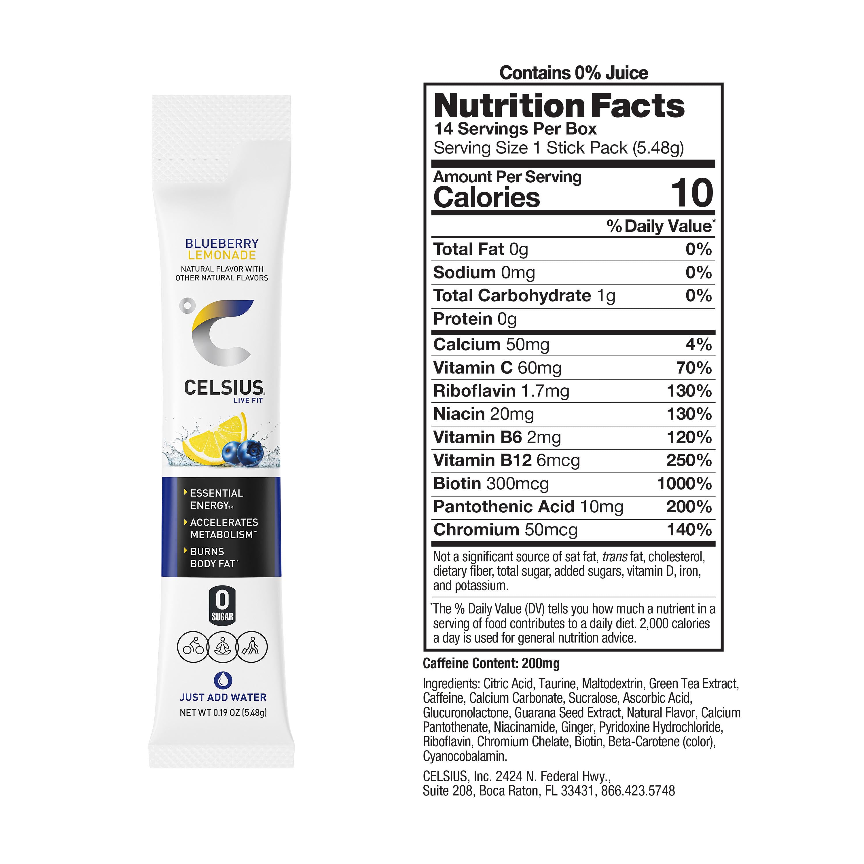 CELSIUS On The Go Energy Drink Mix, Blueberry Lemonade (14 Stick Pack) f6hgu