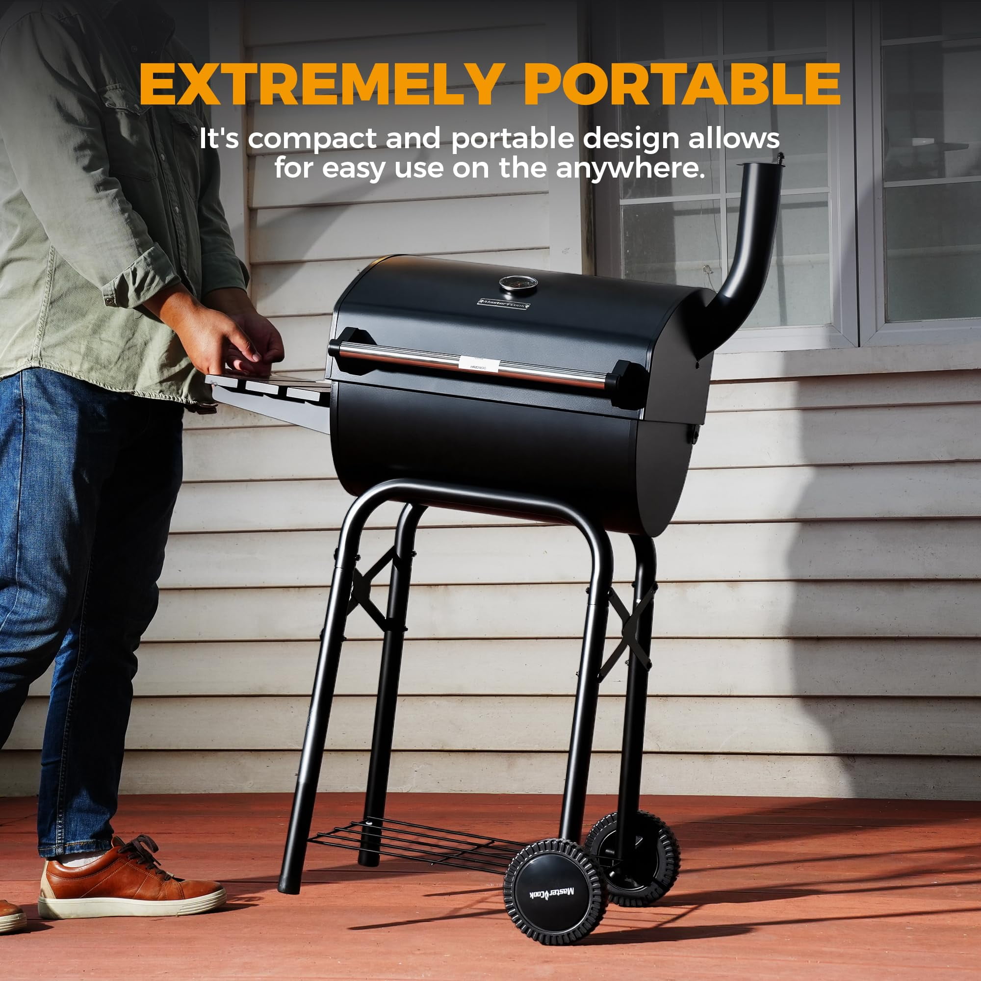 Master Cook Outdoor Barrel Charcoal Grill with Side Tables and Smoker (Black, 30 in) z33nm
