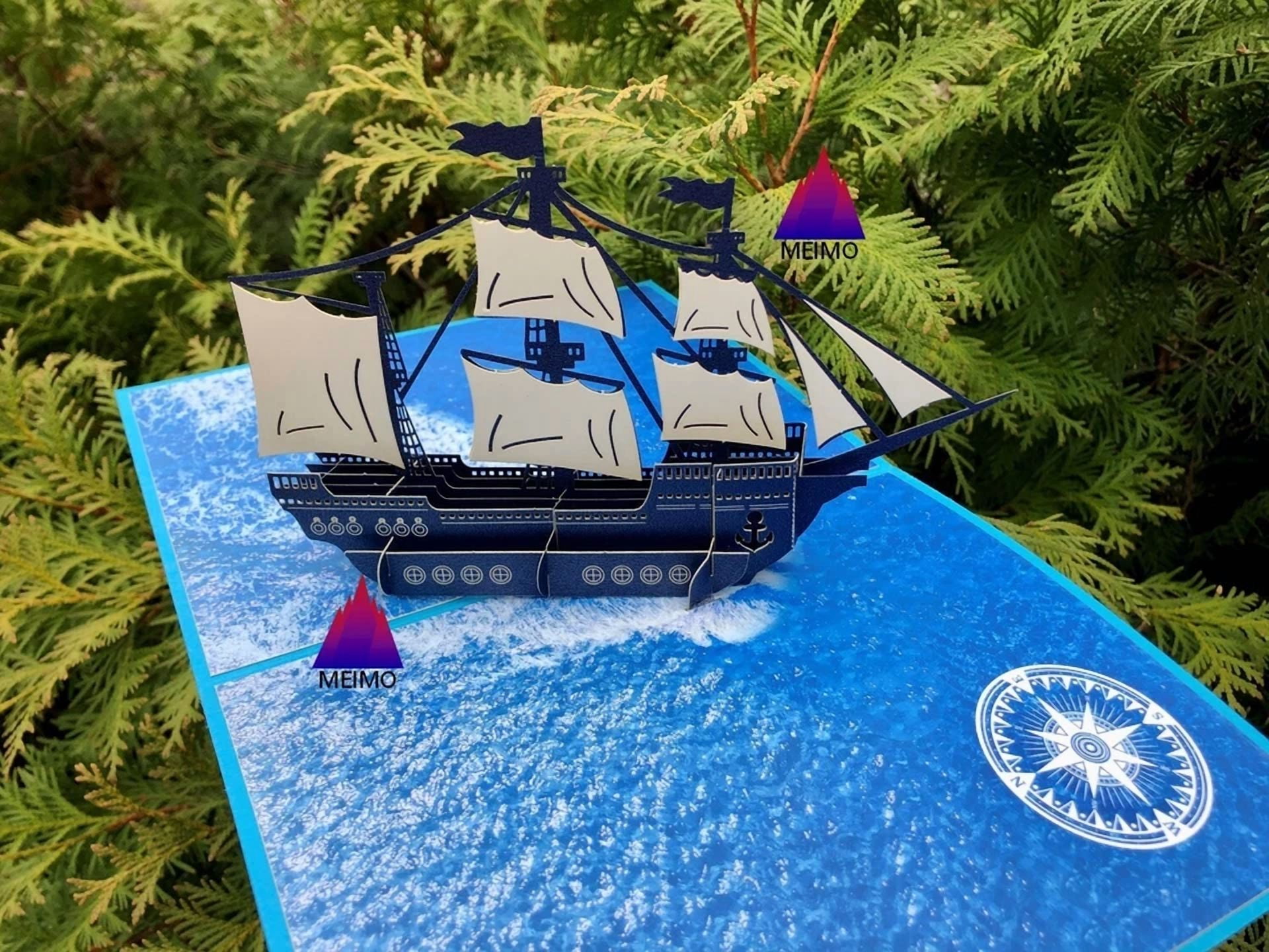 VAULT 3D Pop Up Greeting Card Sailing Ship Ocean Theme for Birthday Vacation Adventure (1 Count) 1qrxi