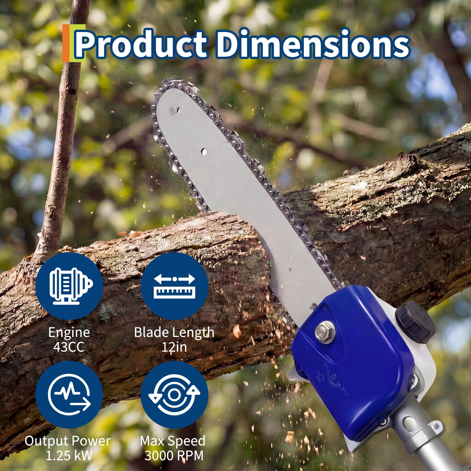 GOGRANT 43CC Gas Powered Pole Saw, 2-Stroke Engine with 12-in Bar, Anti-Vibration Handle for Tree Trimming and Branch Removal (12-in) jcklh