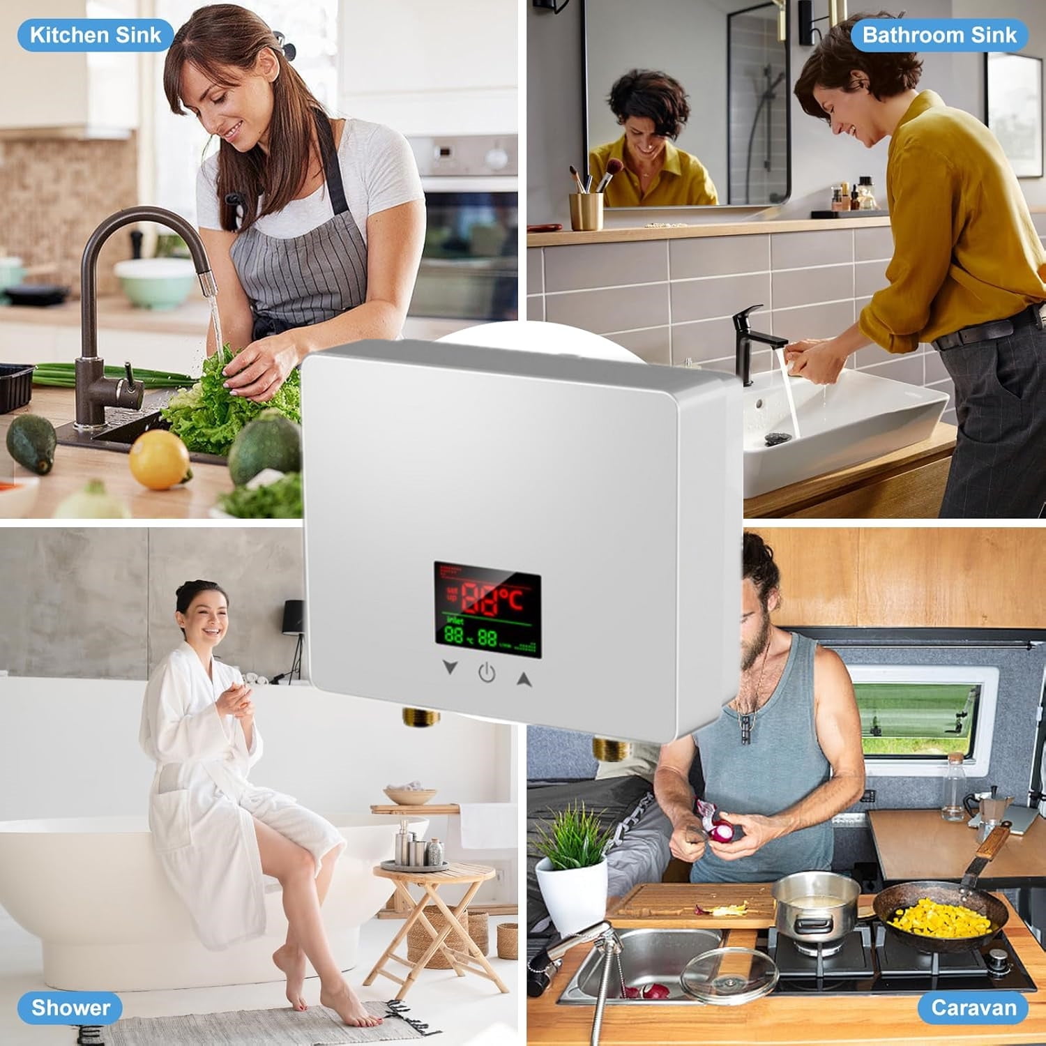 LEXKUYI Electric Tankless Water Heater, Instant Hot Water System with Remote Control and Digital Display (110V, 3500W) ek0dp