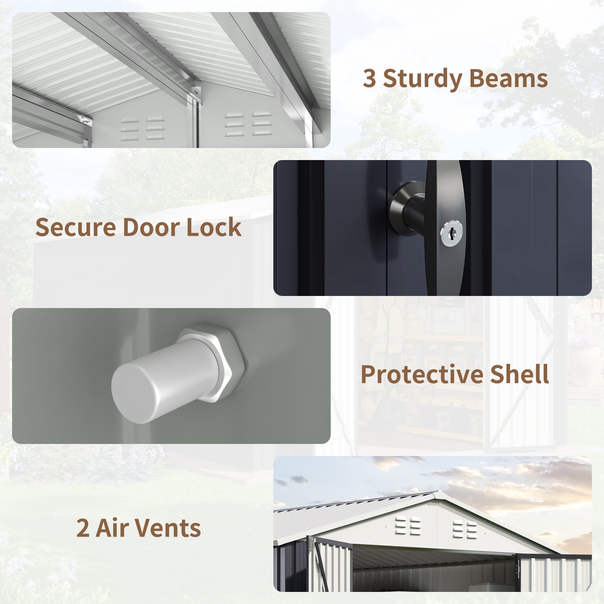 MUCHANT Outdoor Metal Storage Shed with Lockable Doors and Reinforced Frame (White, 12 ft x 14 ft) 9rvk2