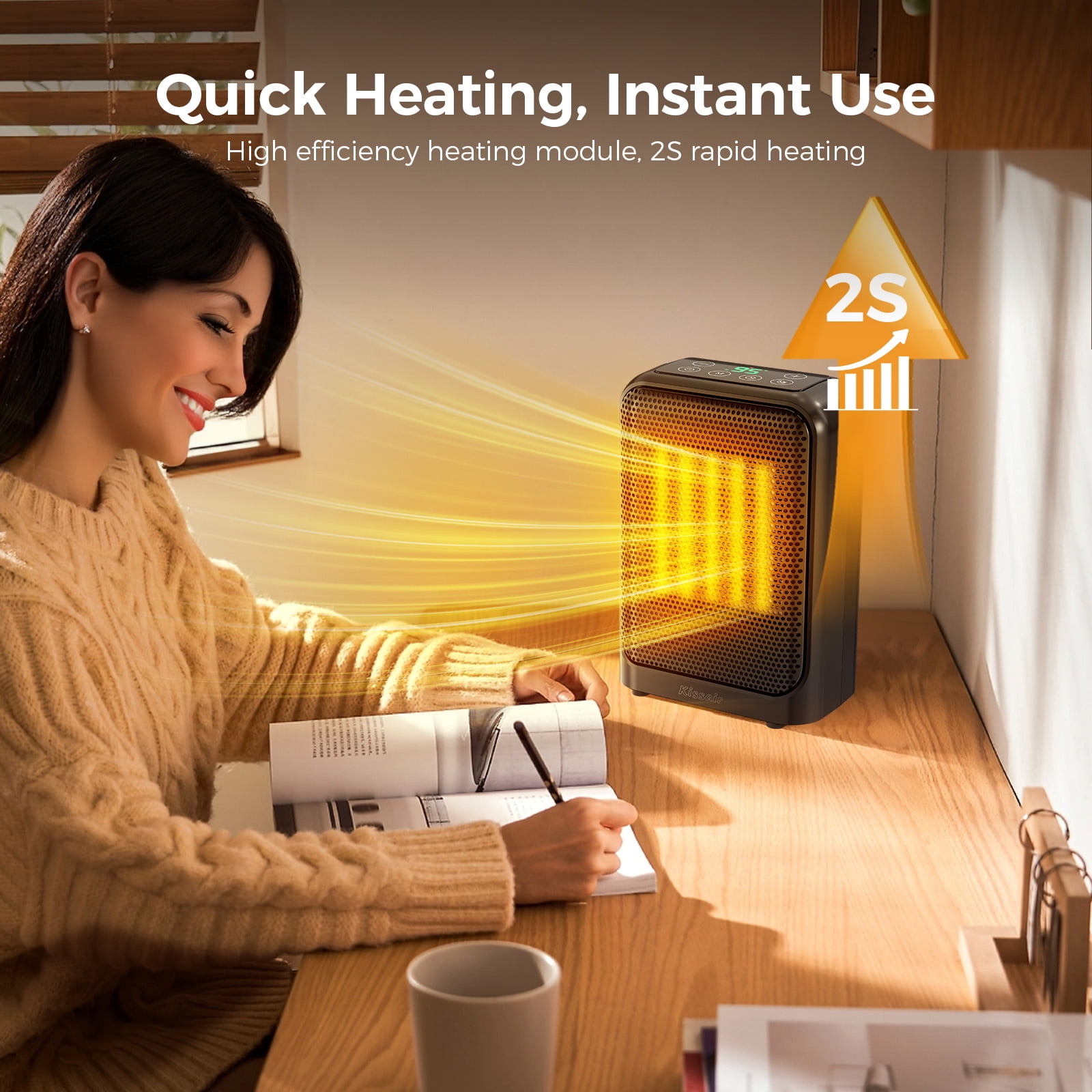 Moifoi 1500W Ceramic Space Heater, Portable Indoor Fan Heater with Adjustable Thermostat (Black, 6.18 in x 4.80 in x 8.94 in) qtkv5
