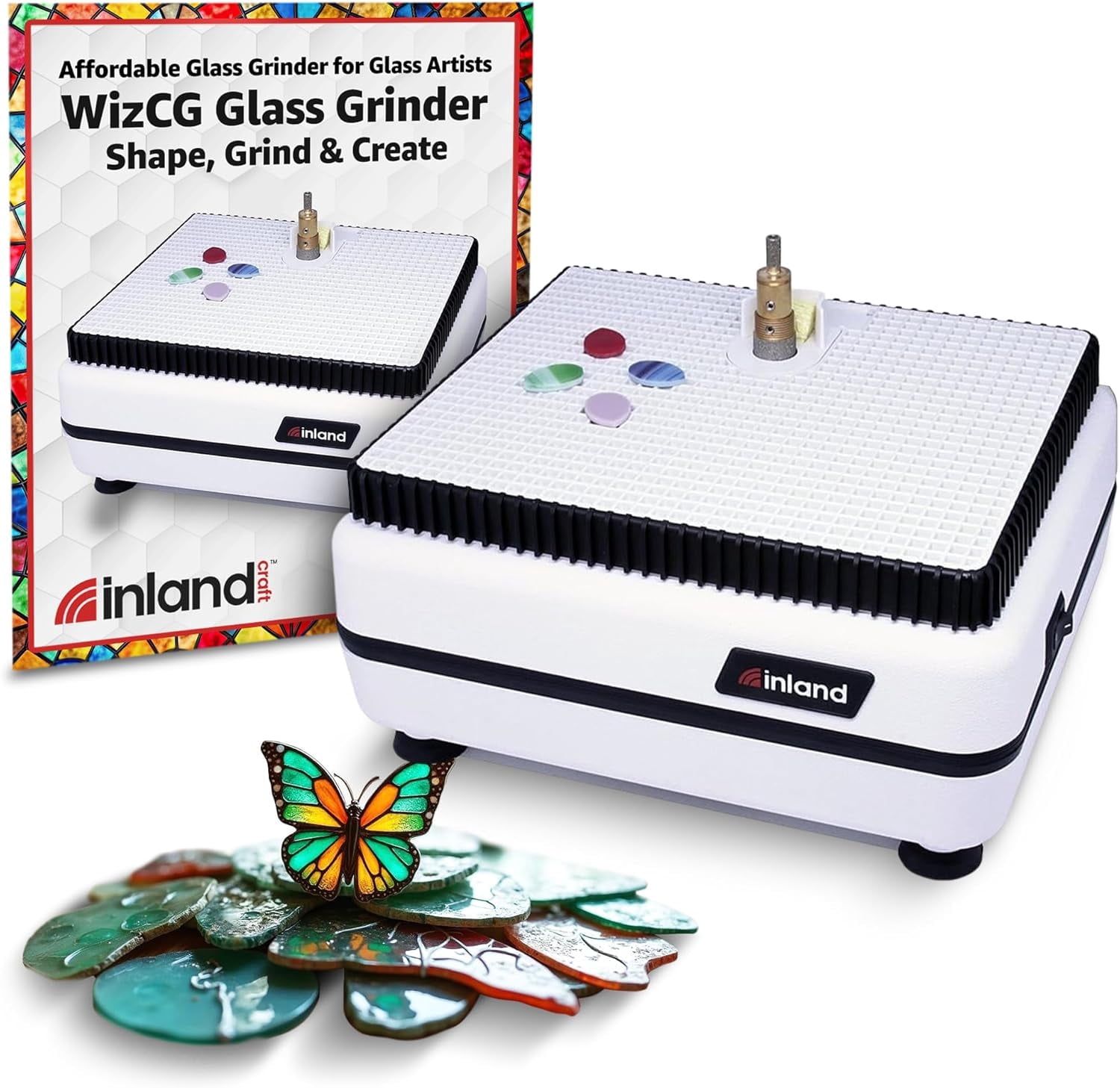 Inland Craft Wiz Glass Grinder for Stained Glass Shaping (White, 2-Bit Set) 429h9
