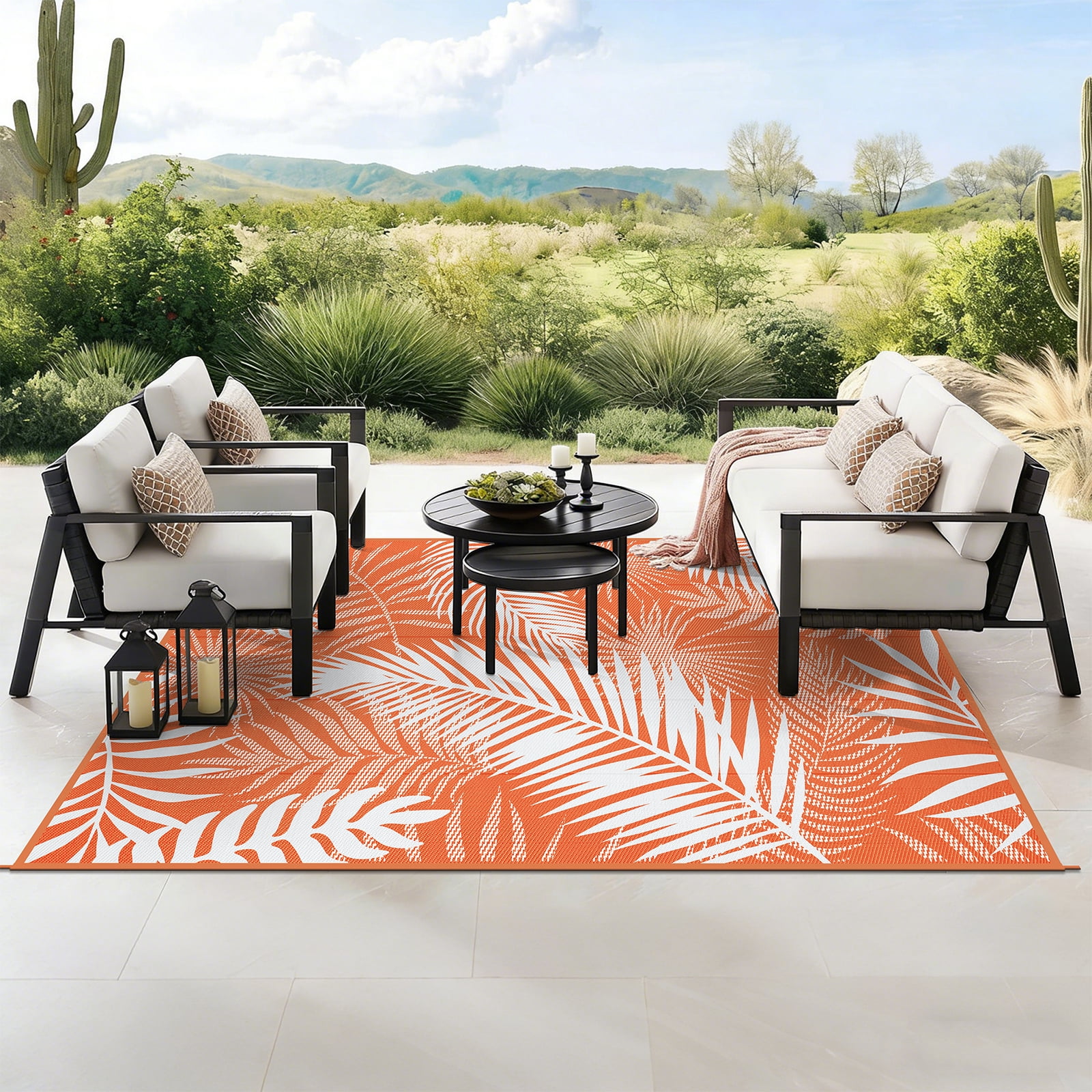 MeyJey Reversible Outdoor Area Rug, Waterproof Plastic Mat for RV Patio and Camping (Orange, 6 ft x 9 ft) 3xi4v