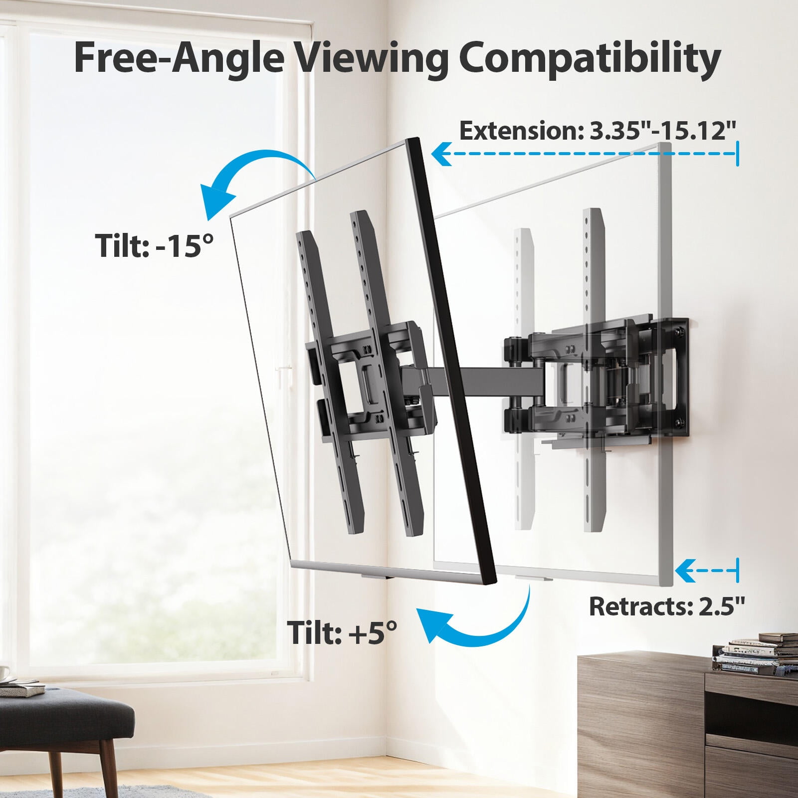 MountFTV Full Motion TV Wall Mount for 26-65 inch Screens (Heavy-Duty, 110 lb Capacity) dnqch