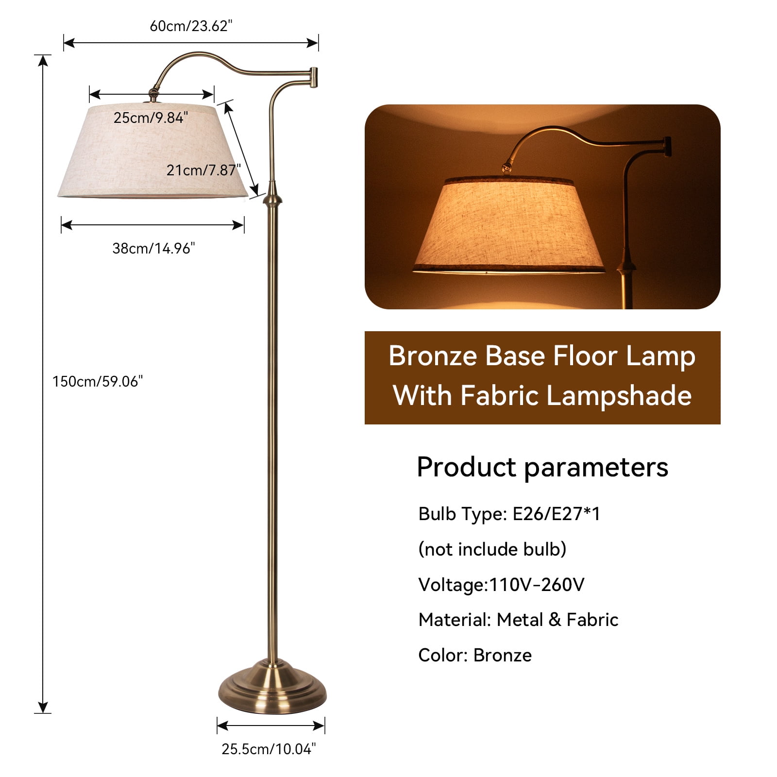 HonoDing Mid-Century Adjustable Swivel Floor Lamp with Linen Shade (Beige, 60 in) 1o4ix