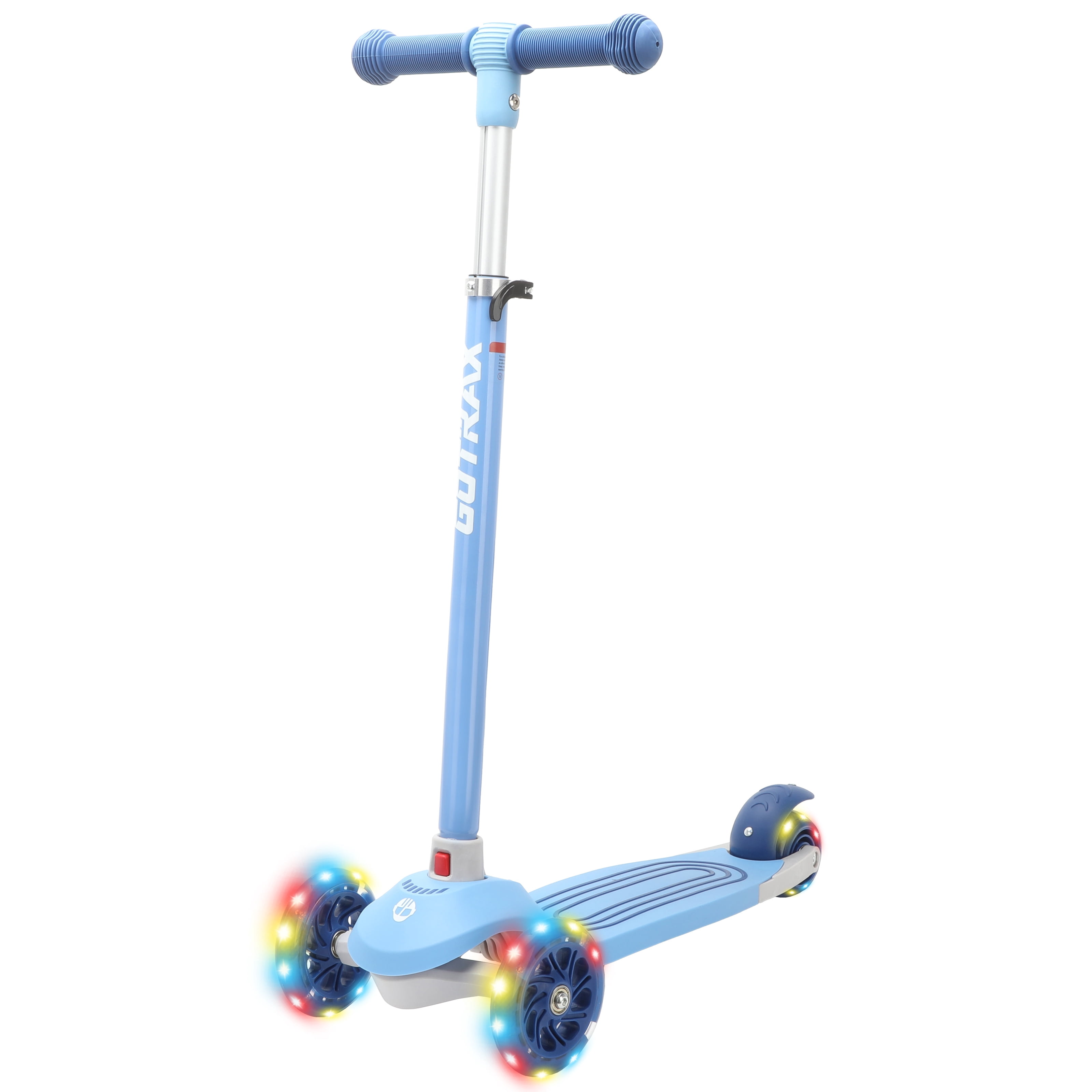 GOTRAX Bobloo 3-Wheel Kick Scooter with LED Light-Up Wheels, Lean-to-Steer Design (Blue, Adjustable Height) 4kda3