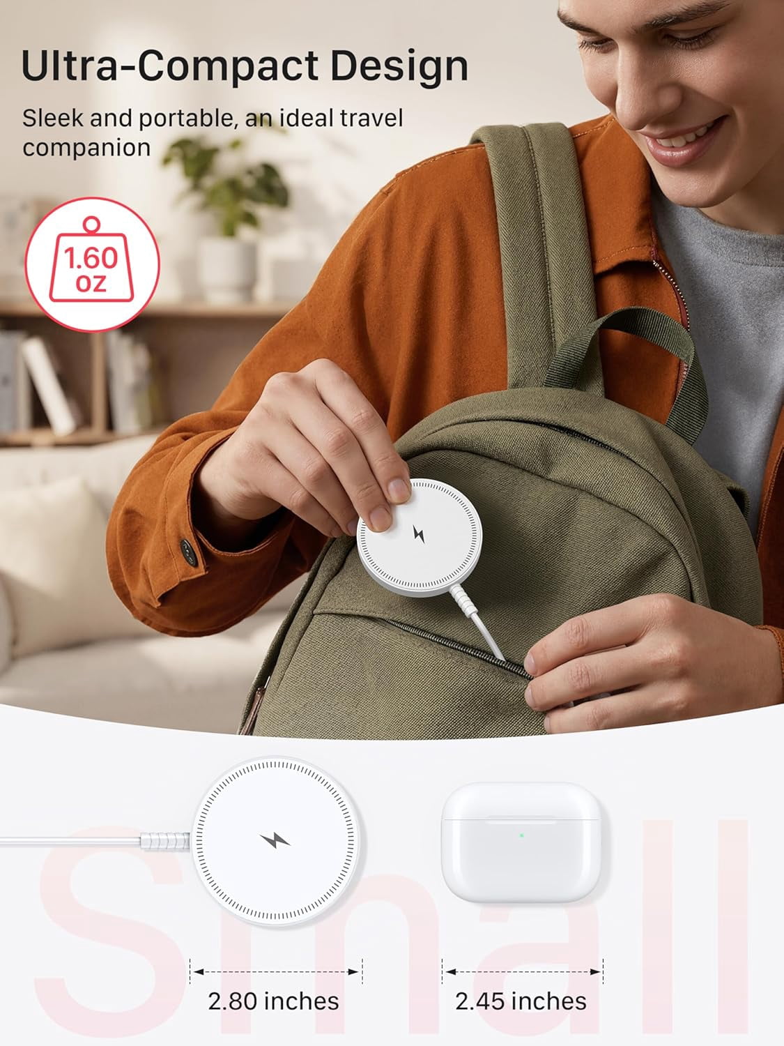 ETEPEHI Magnetic Wireless Charger Pad, Fast Charging Station for iPhone 17 16 15 14 13 Series & AirPods (White, 3.96 ft) ecbbm