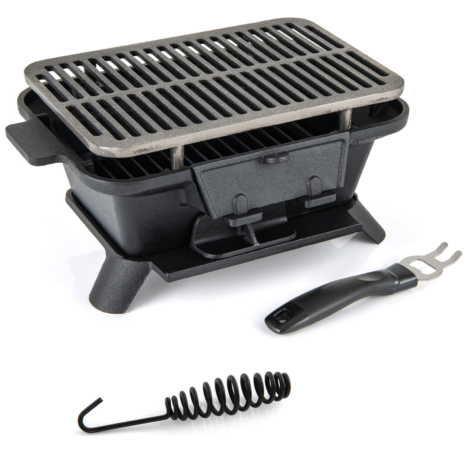 Topbuy Portable Heavy Duty Cast Iron Charcoal Grill Tabletop BBQ Stove (Black, 17 in x 10 in) zig26