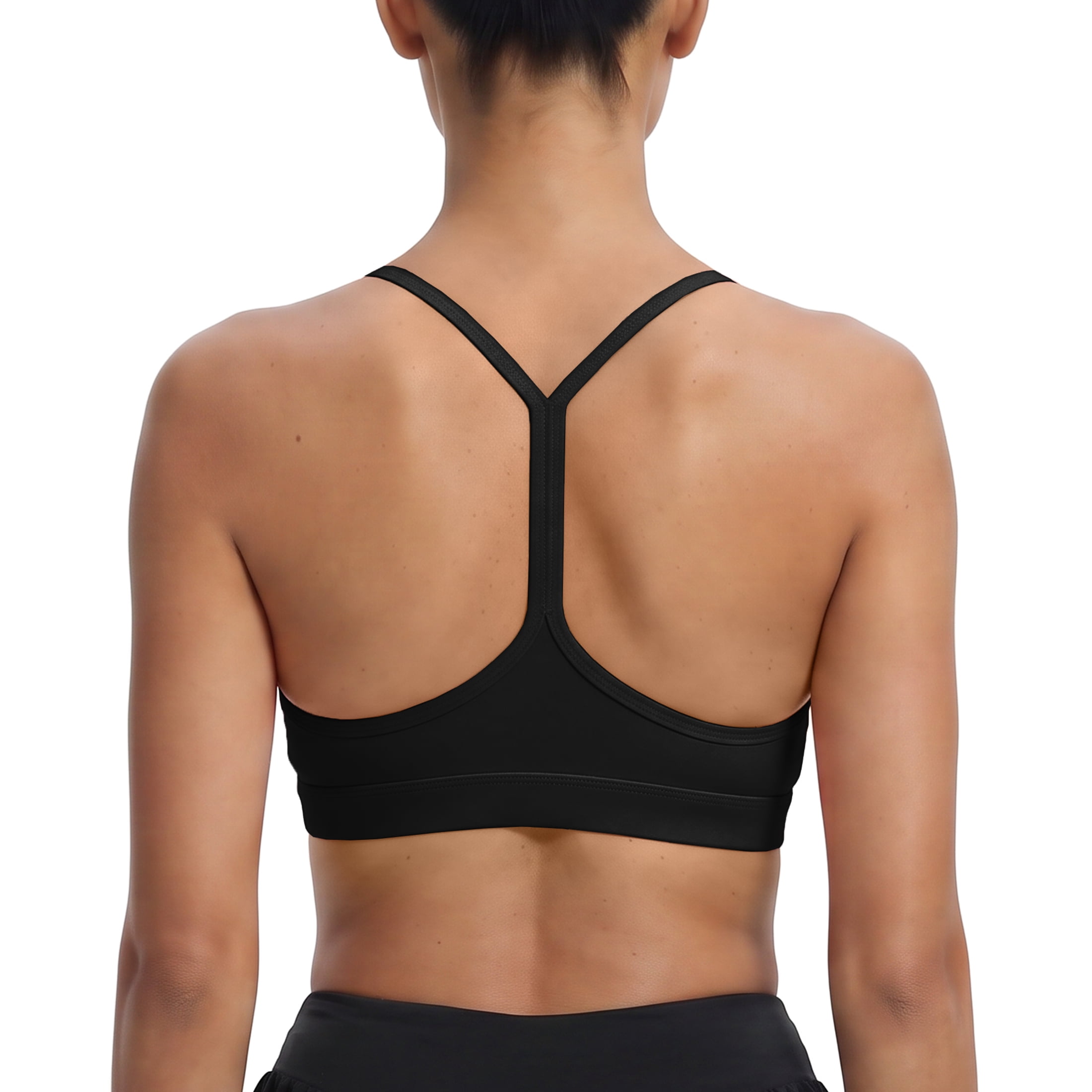 RUNNING GIRL Women's Padded Y-Back Sports Bra Low Impact Yoga Workout Top (Black, Medium) 8azzo