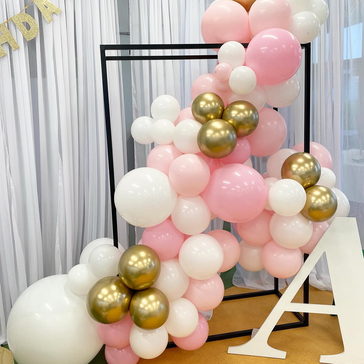 Beyondtrade 135pcs Latex Balloon Garland Arch Kit for Party Backdrop Decoration (Pink, White, Gold, 135-Piece Set) 5n1bo