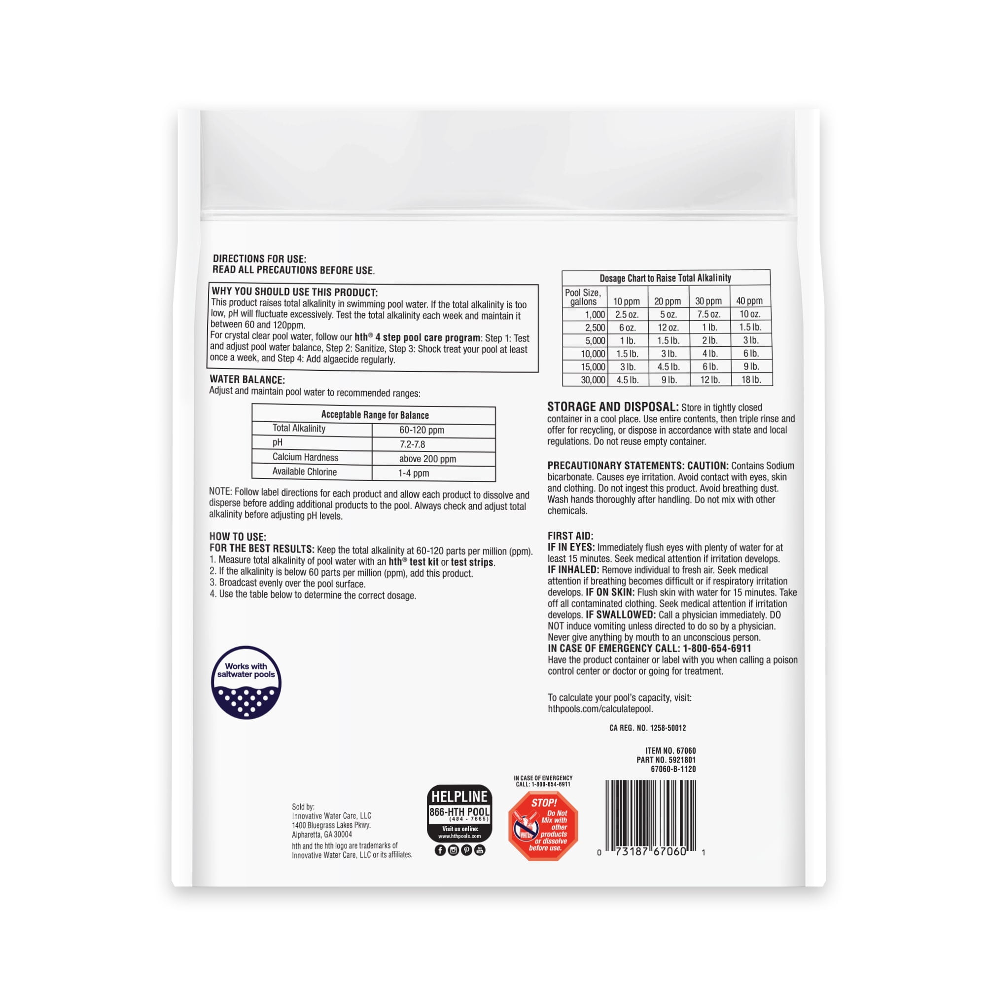 HTH Pool Care Alkalinity Up Granules, pH and Total Alkalinity Increaser for Swimming Pools (5 lb) m6gyk