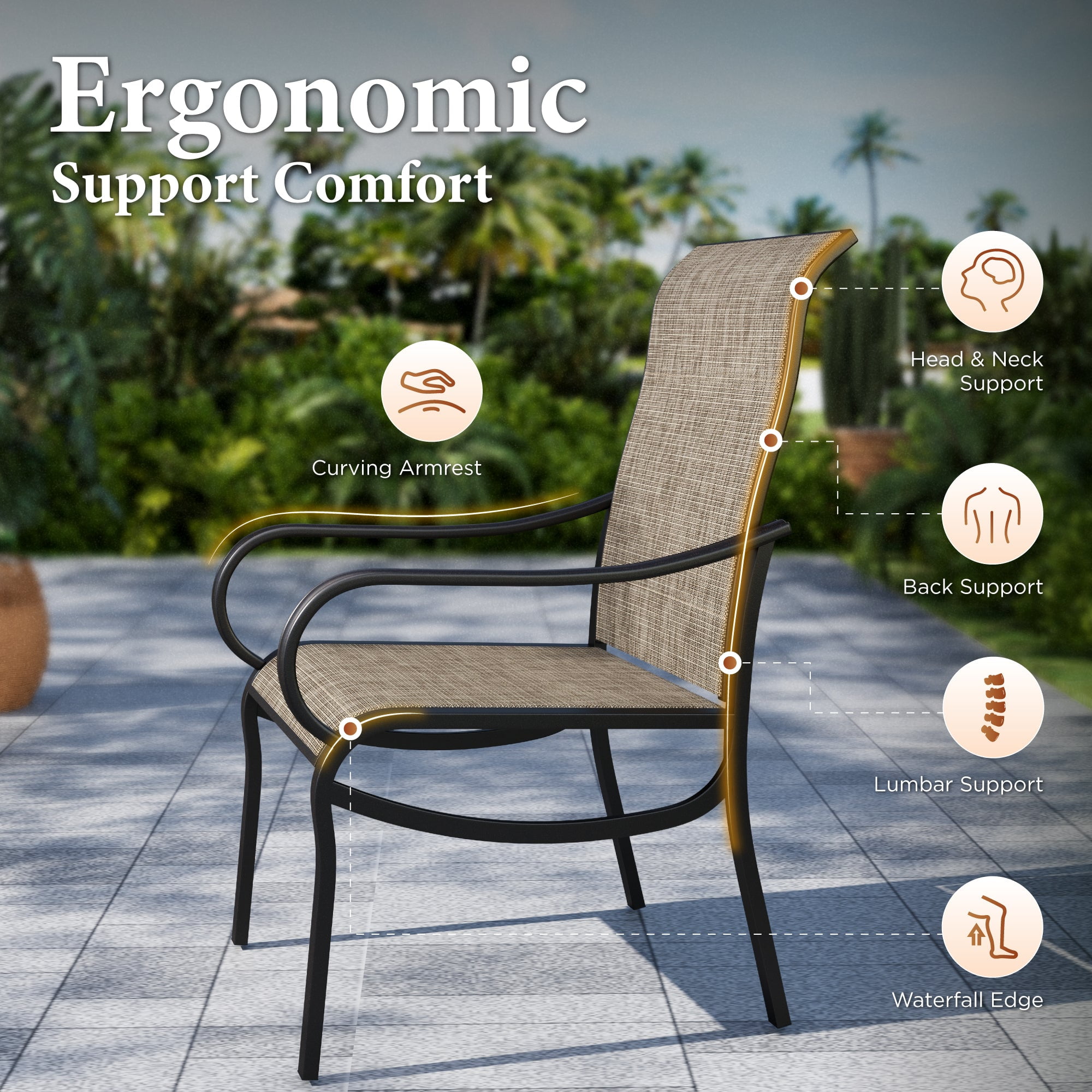 MF Studio 8-Piece Outdoor Patio Dining Set with 13ft Umbrella and 59 in Metal Table (Beige, 8-Piece Set) 5vx29