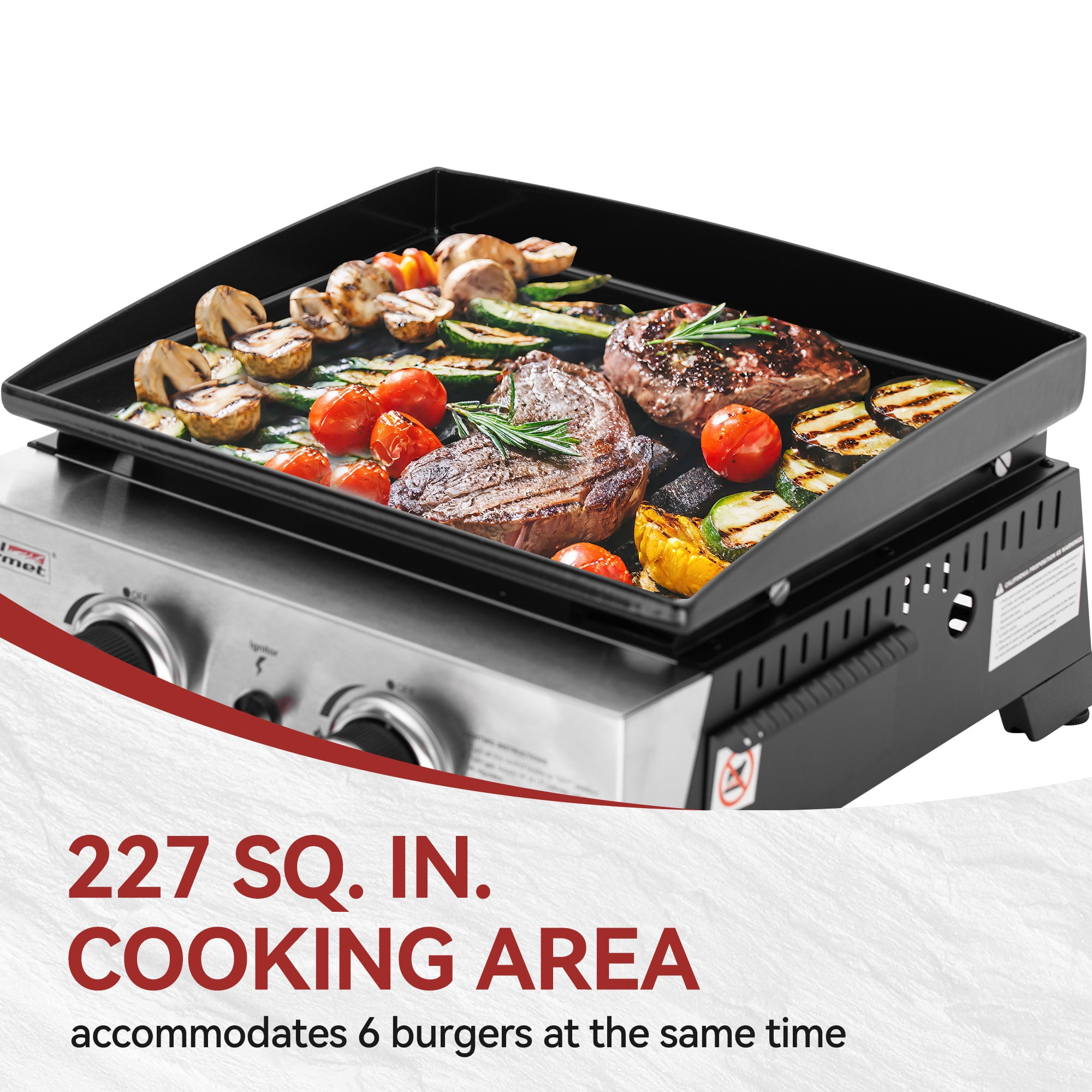 Royal Gourmet PD1204 Portable 17-Inch 2-Burner Tabletop Gas Griddle Grill (Silver, 227 sq. in. Cooking Area) wzk4k