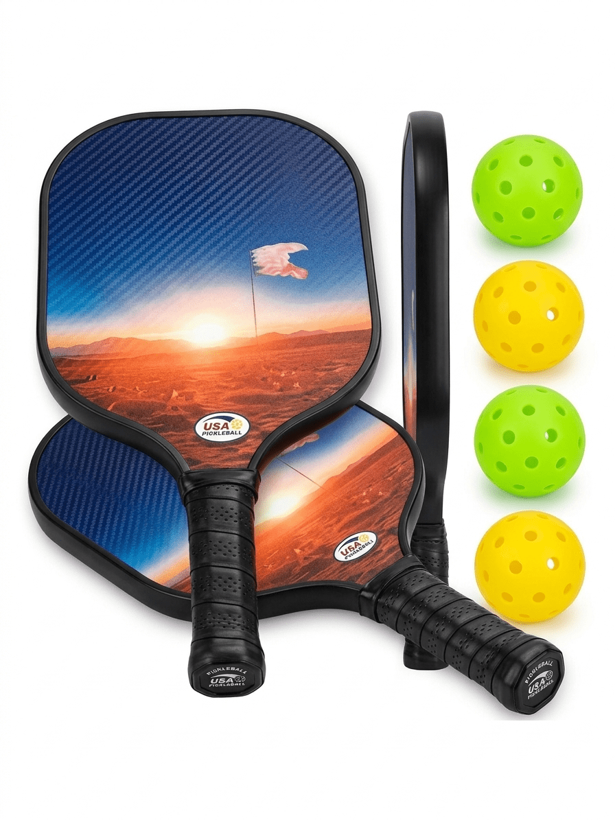 ChrGoGo Carbon Fiber Pickleball Set, Professional Lightweight Paddles with 4 Balls (Desert Sunset, 4.57 in Grip) reyem