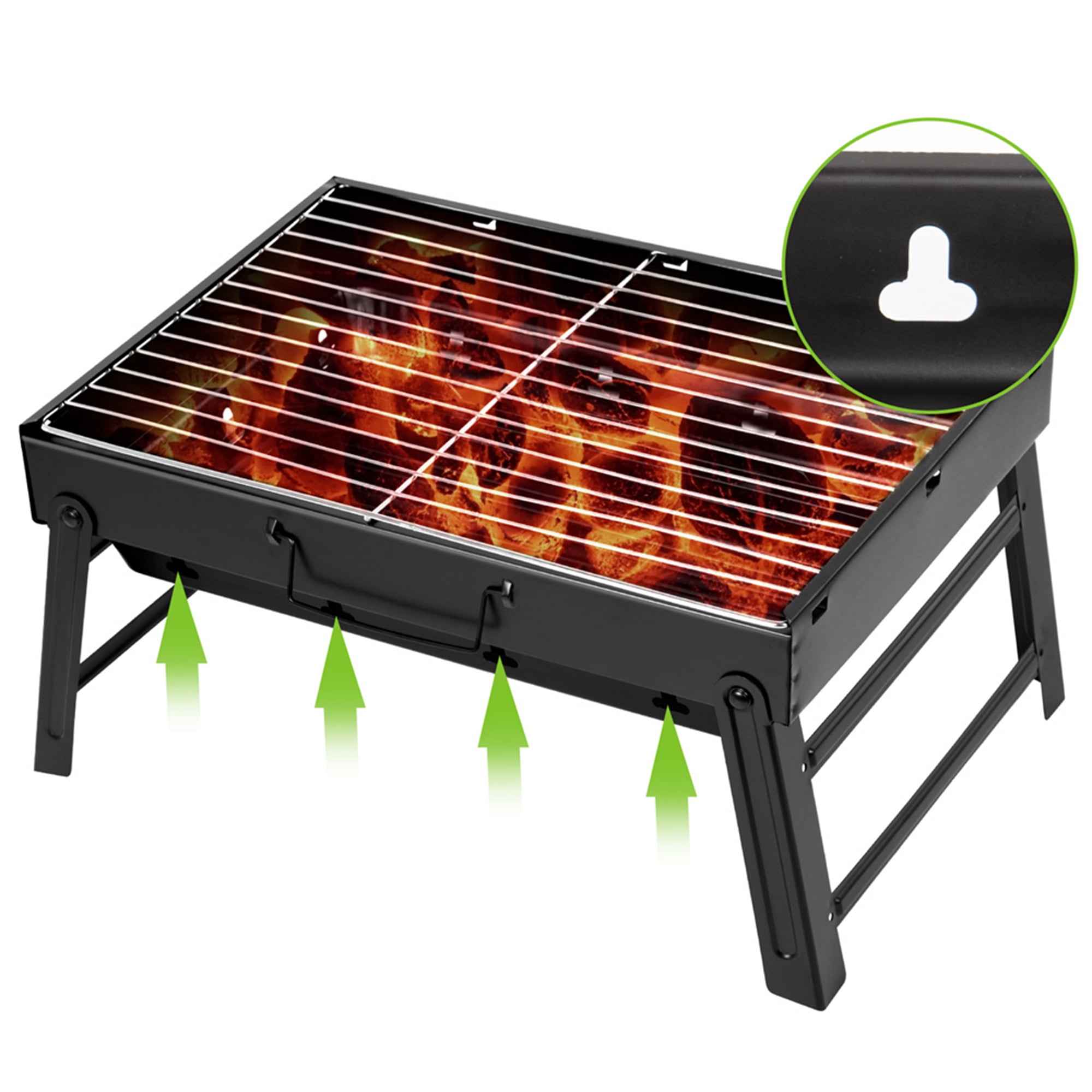 Vowella Portable Folding Charcoal Grill, Compact Stainless Steel Barbecue Set for Camping and Picnics (Black, 17 in x 11 in x 11 in) xr9g8