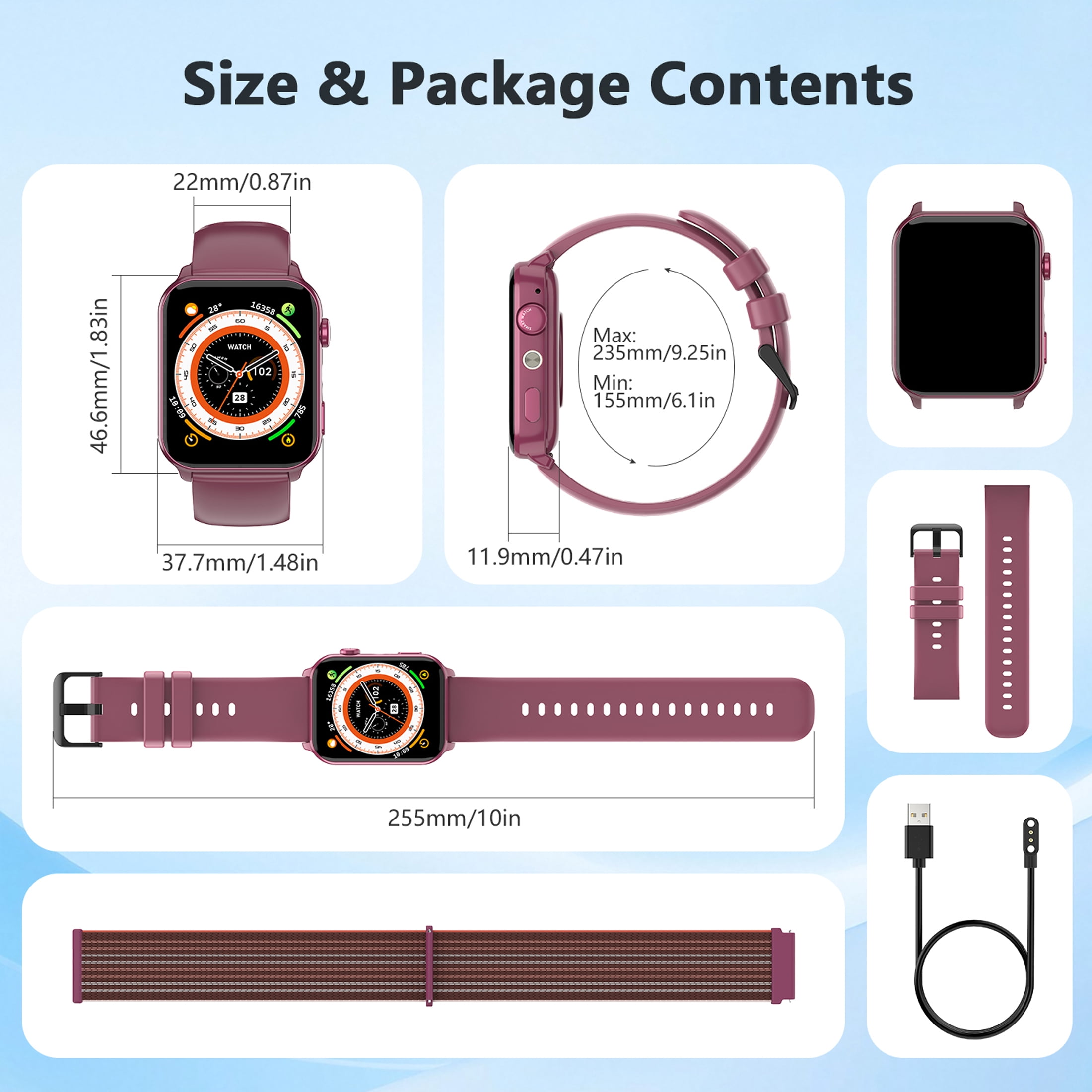 IOWODO Smart Watch Fitness Tracker with Bluetooth Calling and 100+ Sports Modes (Purple, 1.91 in) 9r1i3