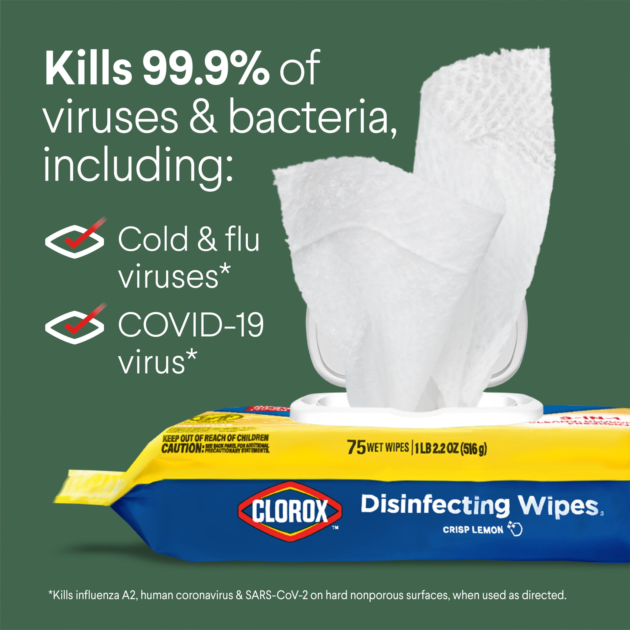 Clorox Disinfecting Cleaning Wipes, Bleach Free Multi-Surface Sanitizing Wipes, Crisp Lemon (75 Count) u9gzg