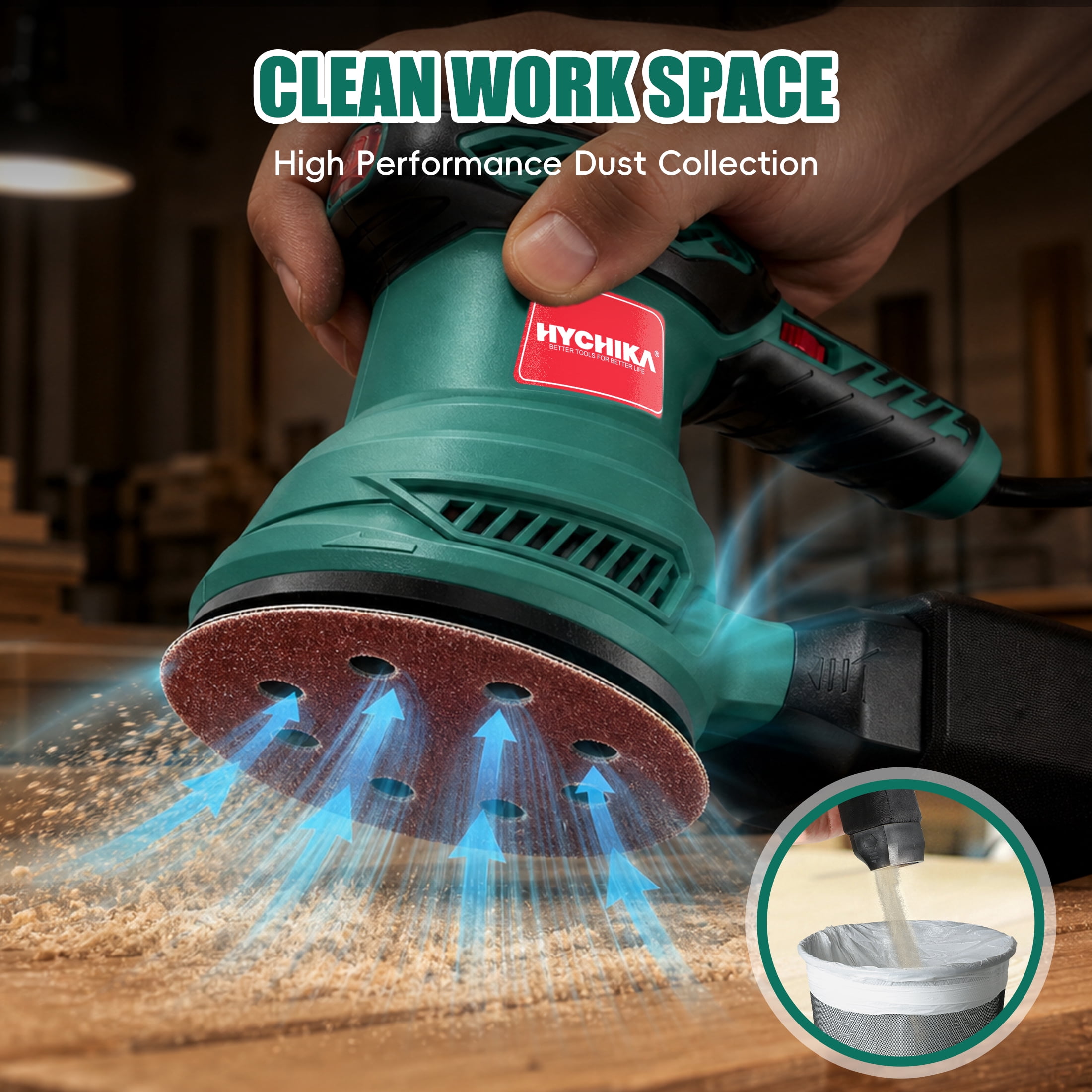 HYCHIKA 5-inch Random Orbital Sander, 6-Speed Variable Control with 12 Sanding Discs (5 in) qrq4l