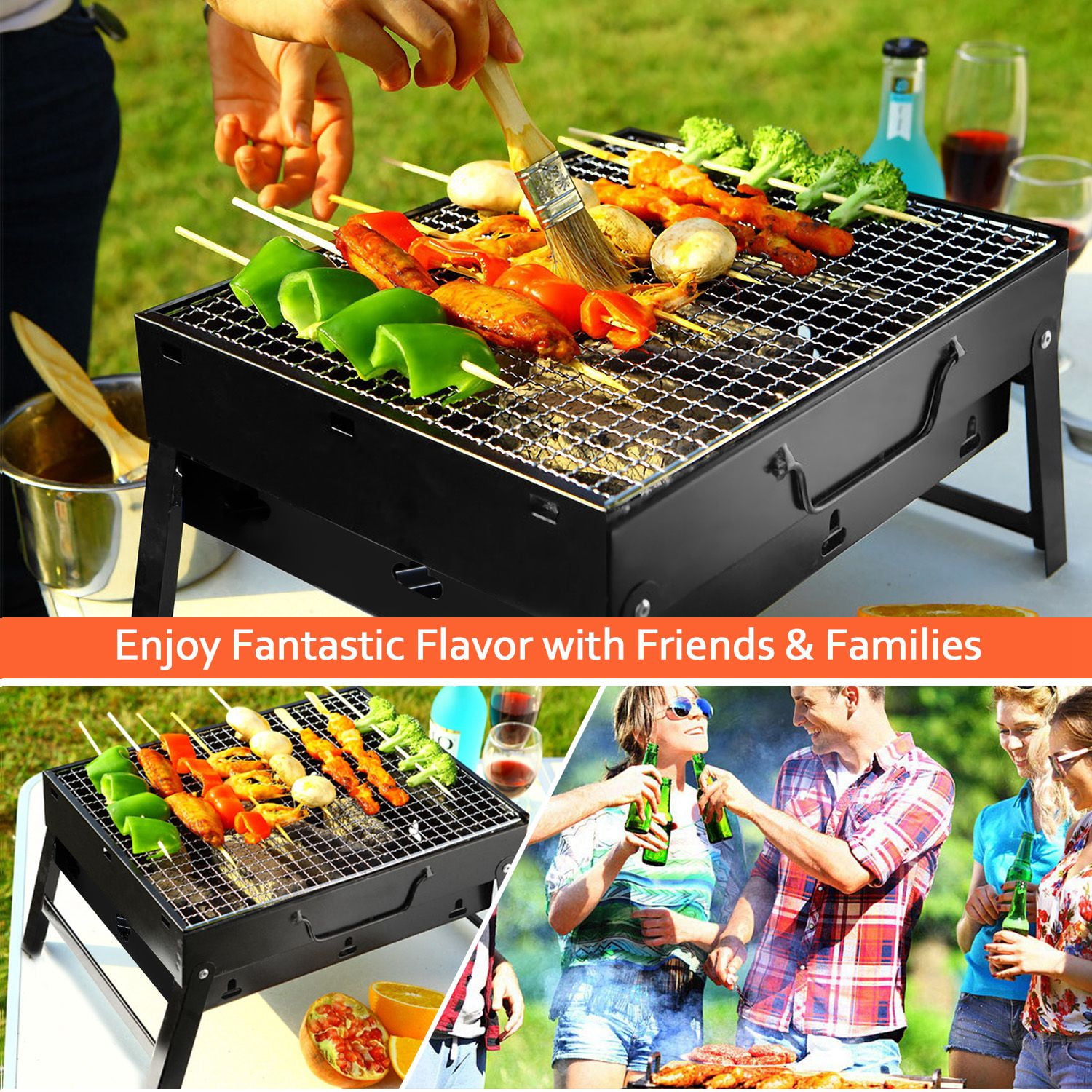 TeqHome Portable Charcoal Grill and Smoker (Black, 18 in) vwfe1