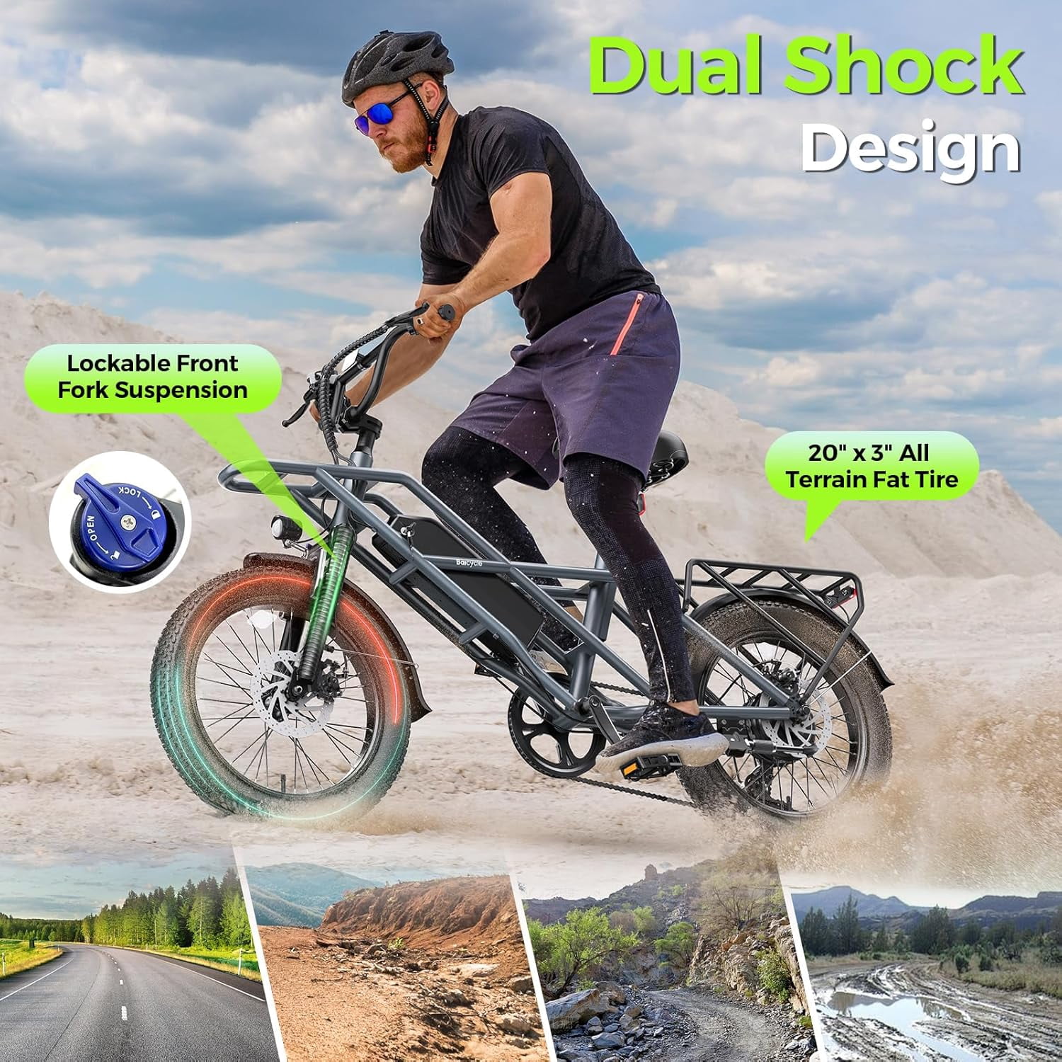 GSPEED A03 Electric Bike, All-Terrain Fat Tire E-Bike for Adults, 1200W Motor, 48V 13Ah Battery, 28 MPH, UL2849 Certified (Black, 20 in) 2381q