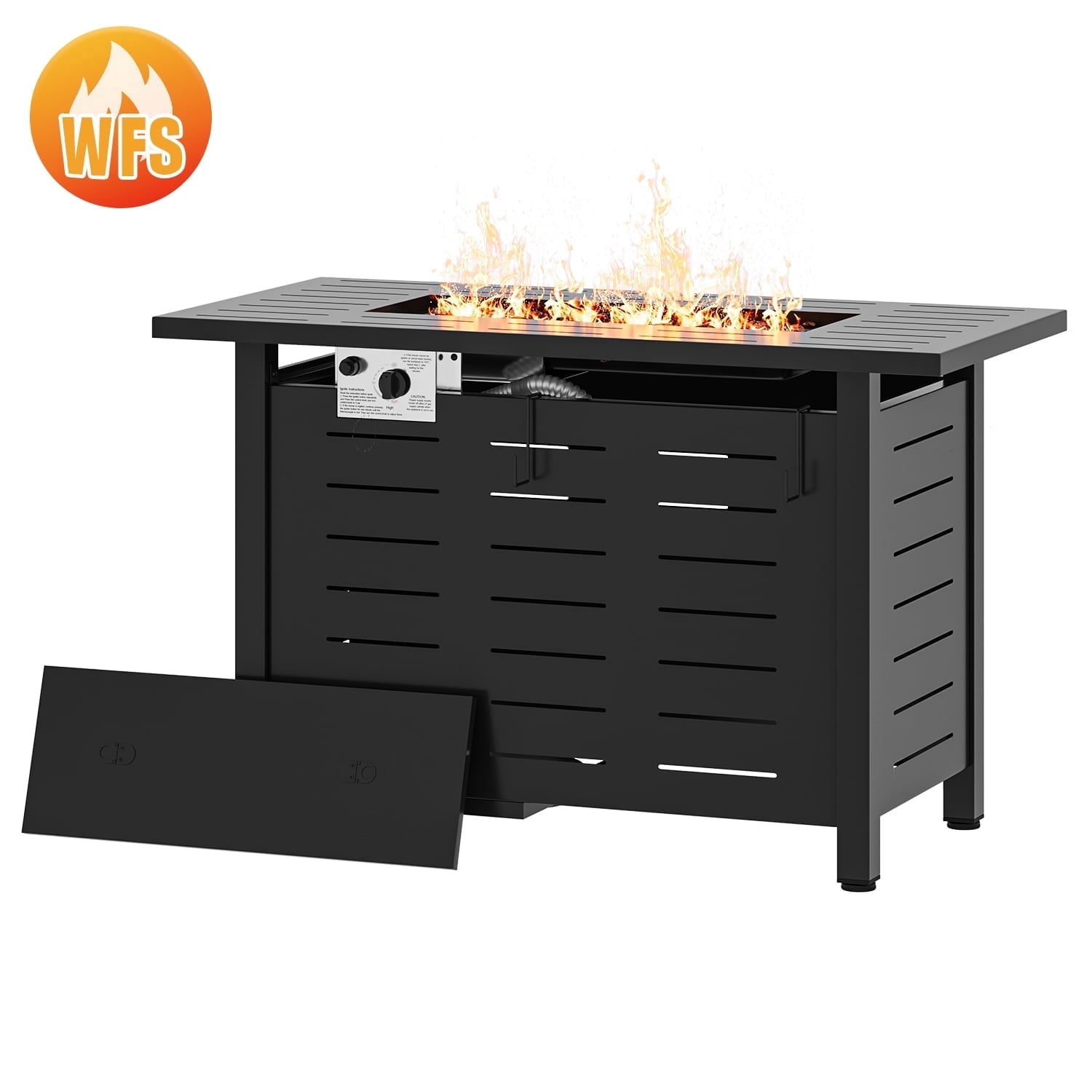 Sunmthink 42 in Propane Fire Pit Table, 50,000 BTU Auto Ignition Steel Gas Fire Pit with Removable Lid and Waterproof Cover (Black, 42 in) kc9l0