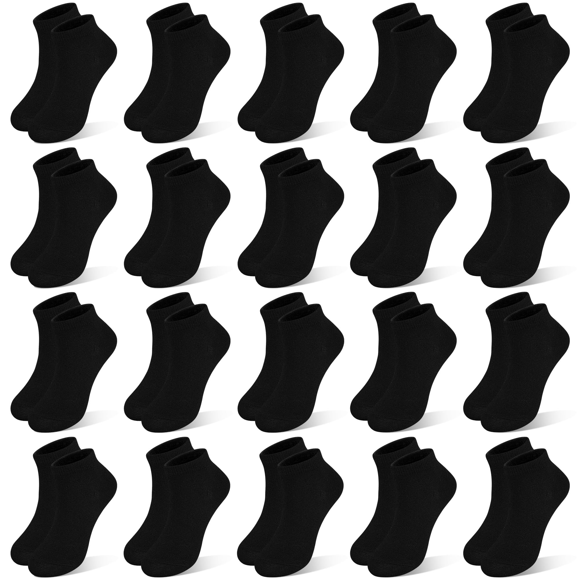 ELUTONG Kids Low Cut Ankle Socks, Soft Athletic Performance Socks for Boys and Girls (Black, 20 Pairs) 2y9zn