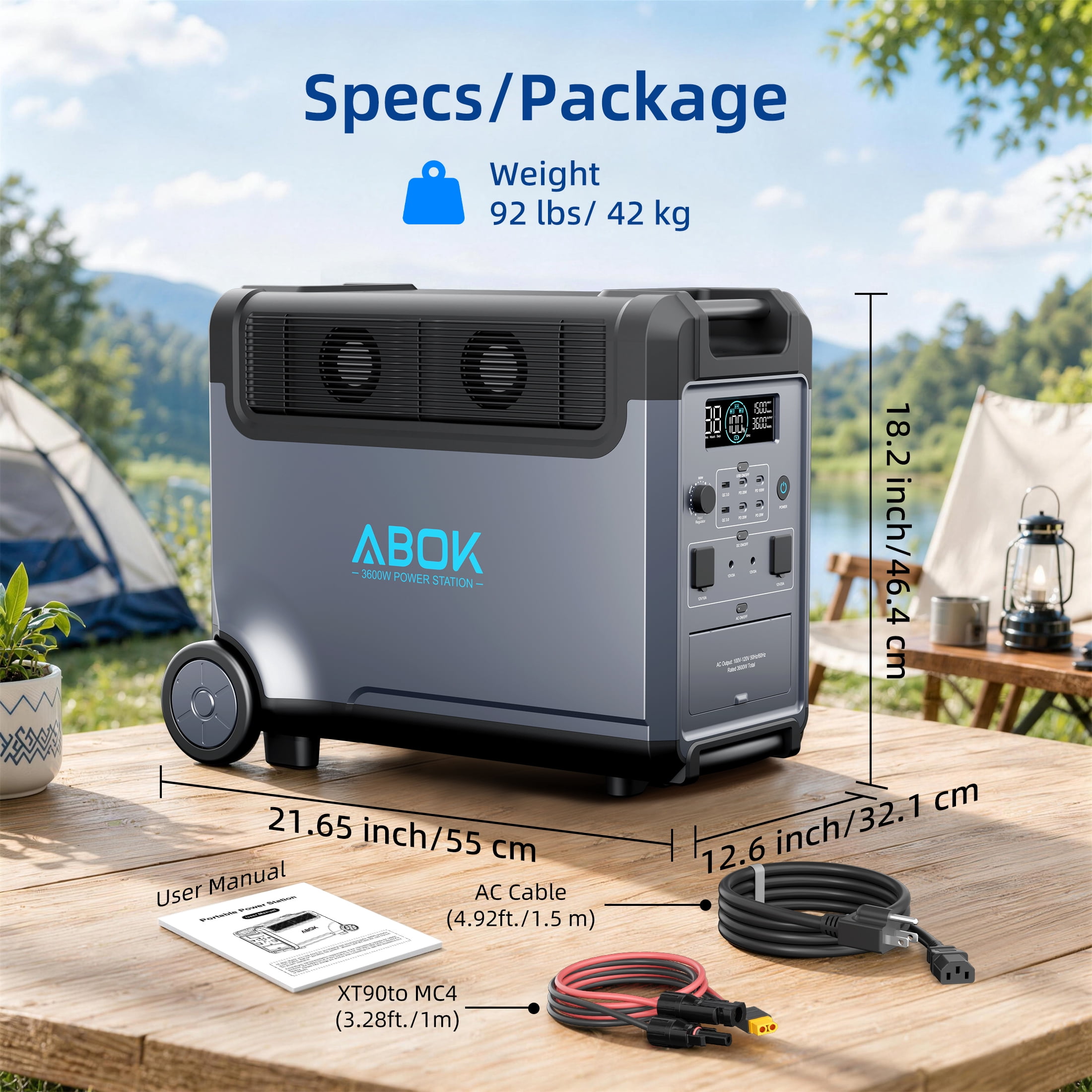 ABOK 3600W Portable Power Station with 400W Solar Panel, LiFePO4 Solar Generator for Home Backup and RV (3840Wh) nz3ds