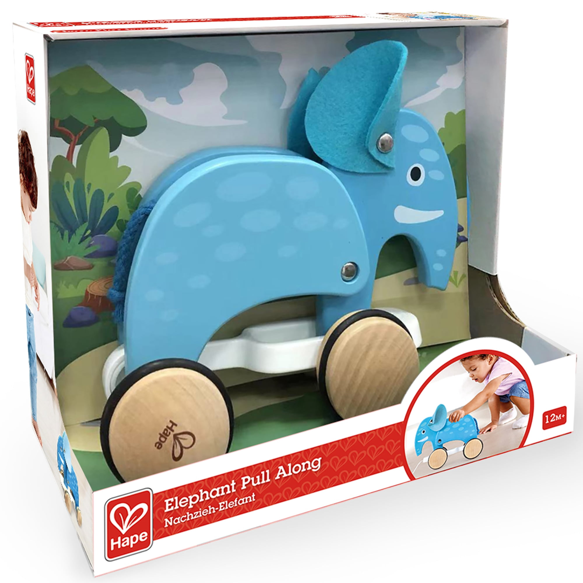 Hape Elephant Pull Along Wooden Animal Toy (Blue, 7.4 in x 6 in x 4 in) pgi80