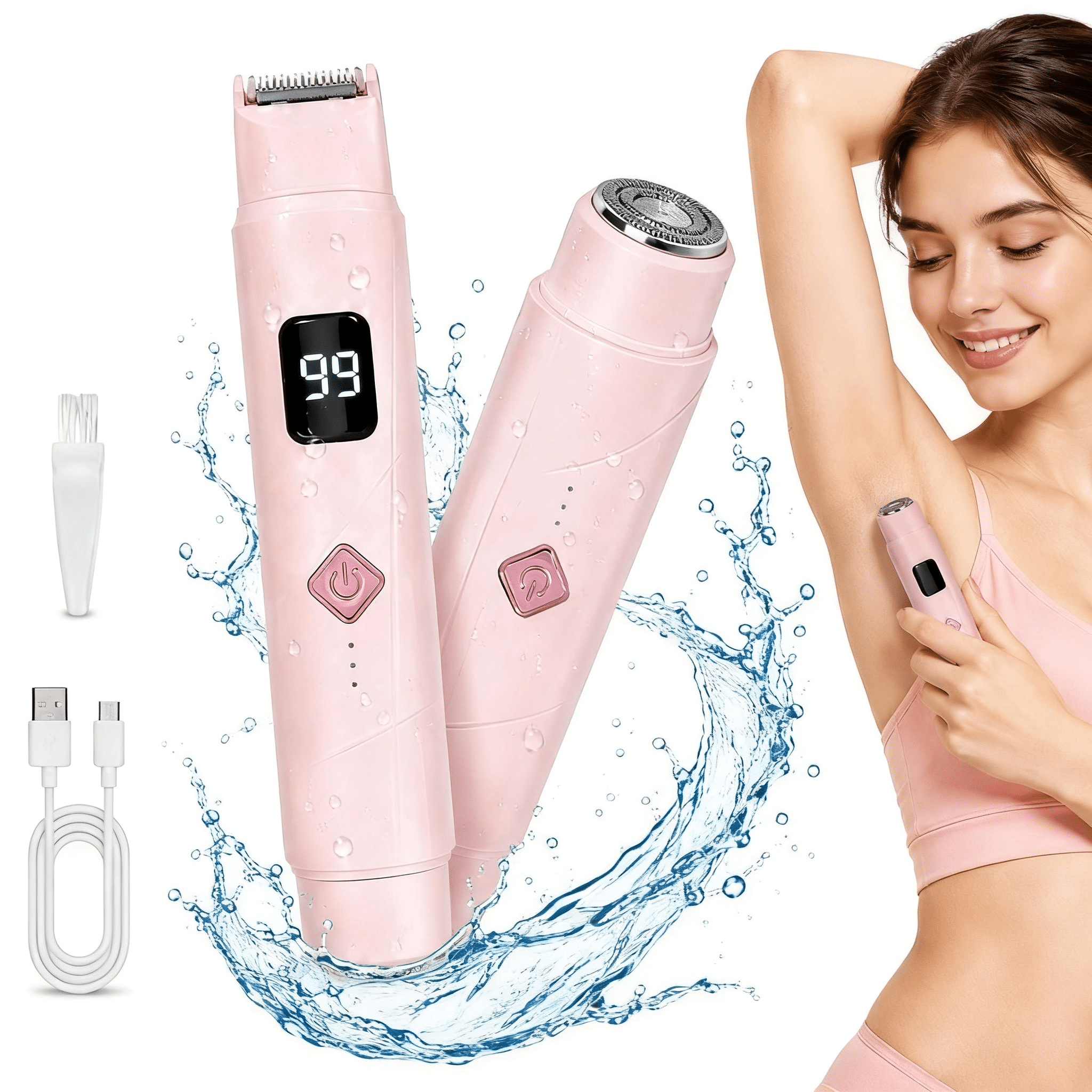 JUUTREN 2-in-1 Electric Bikini Trimmer for Women, Rechargeable Dual-Head Shaver for Face and Body (Pink, 1 Count) uixoz