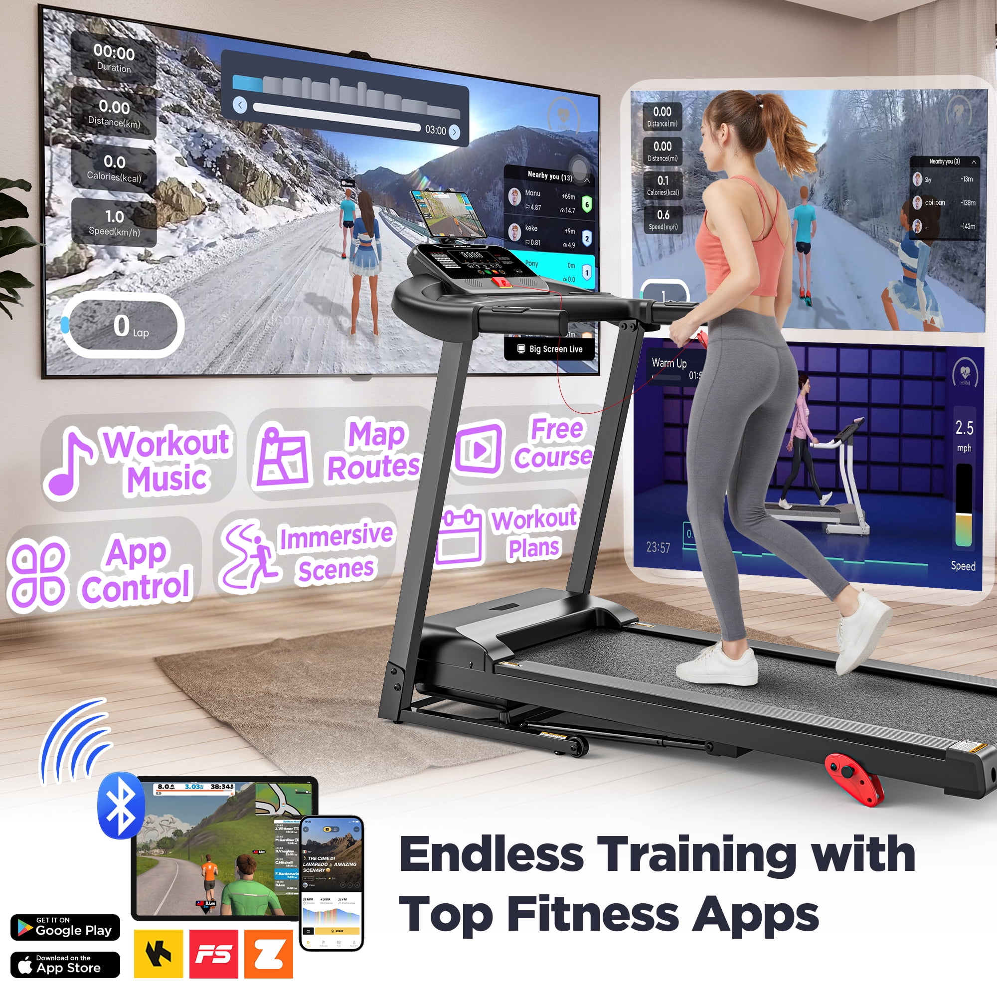 Famistar Folding Electric Treadmill for Home, Portable Exercise Machine with Adjustable Incline, APP Control, Bluetooth Speakers (320 lb Capacity) b497y
