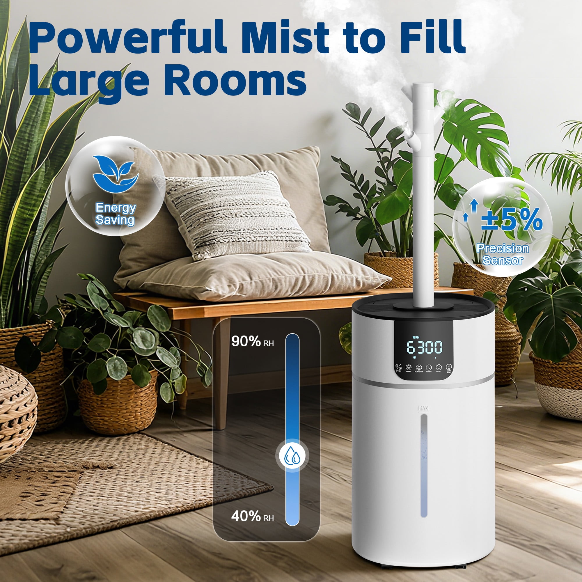 DHOLE Large Room Warm Mist Humidifier, Whole House Dual Mist Output (White, 4.23 gal) 073ky