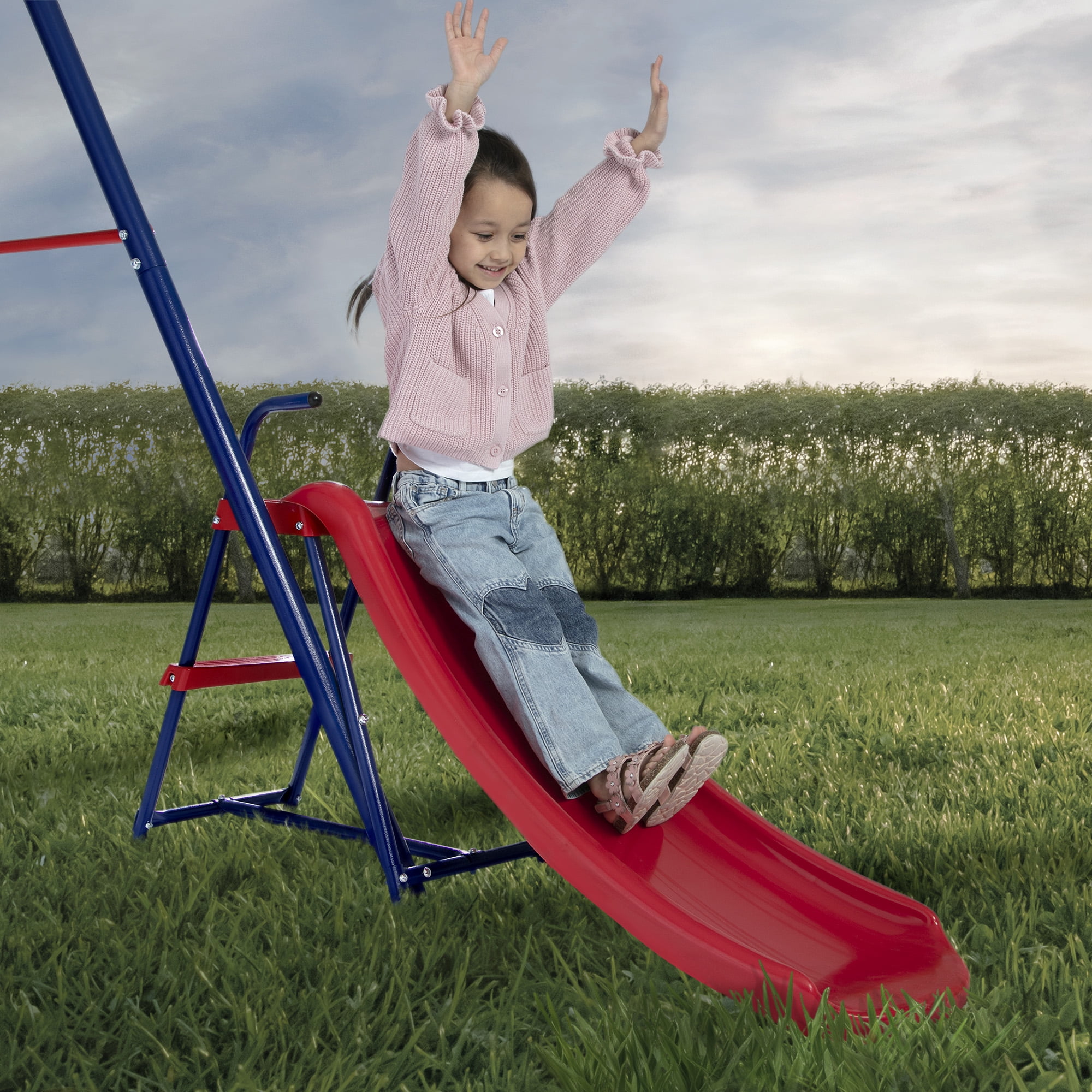 Delta Children FunZone Outdoor Metal 4-Piece Swing Set (Blue/Red, 109.4 in W x 54 in D x 68.9 in H) bfc6b