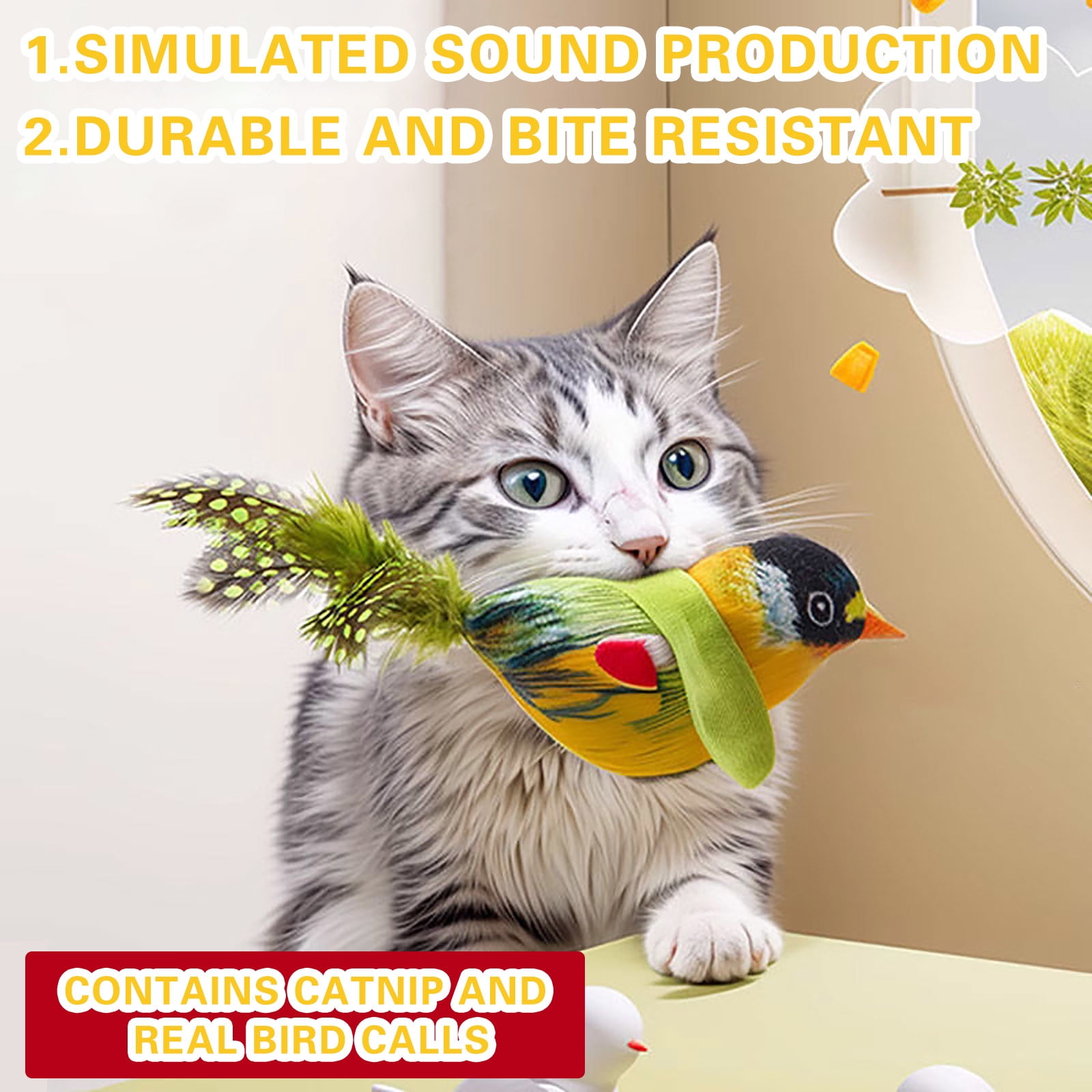 Infidev Interactive Flying Bird Cat Toy, Electric Flapping Wing Simulation Sparrow with Chirping Sound (Green, 1 Pack) 8y2wb