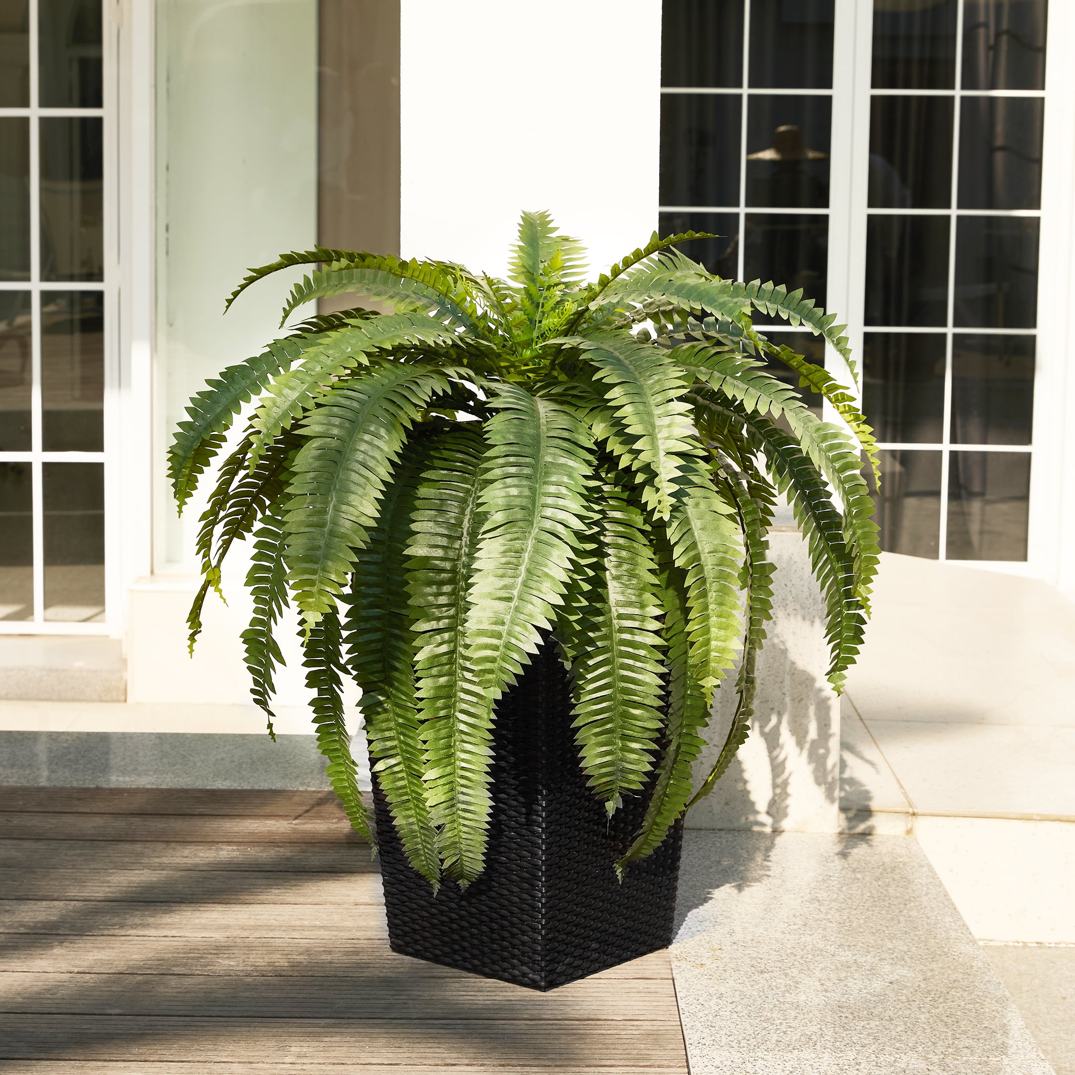 DR.Planzen Artificial Boston Fern Plant with Black Tapered Planter (Green, 39 Leaves) d9cir