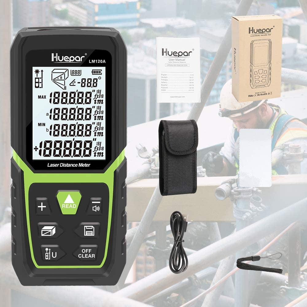 Huepar LM120A Laser Distance Measure, High Accuracy Electronic Angle Sensor (Black, 393 ft) ibo6c