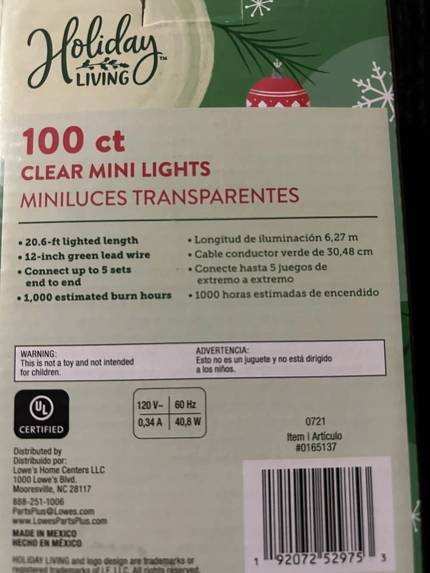VAULT 100 Count Mini String Lights for Christmas Tree and Outdoor Decor (Clear, Green Wire) plrbr