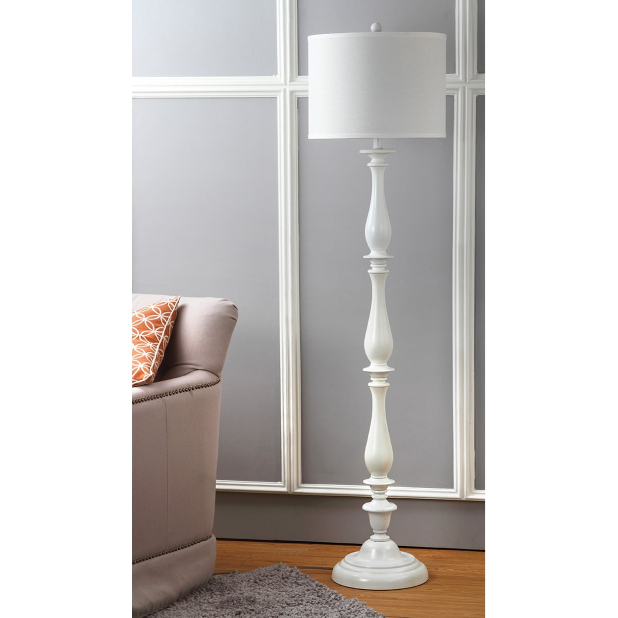 Safavieh Bessie Classic Candlestick Floor Lamp with Cotton Shade (White, 62 in. H) 8ii98