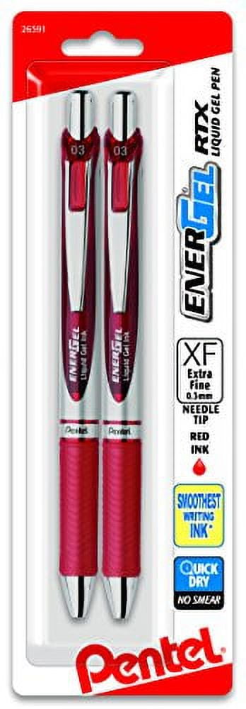 Pentel EnerGel RTX Retractable Gel Pen, Extra Fine Needle Tip, Smooth Writing, Red Ink (2-Pack, 0.012 in) bcarr