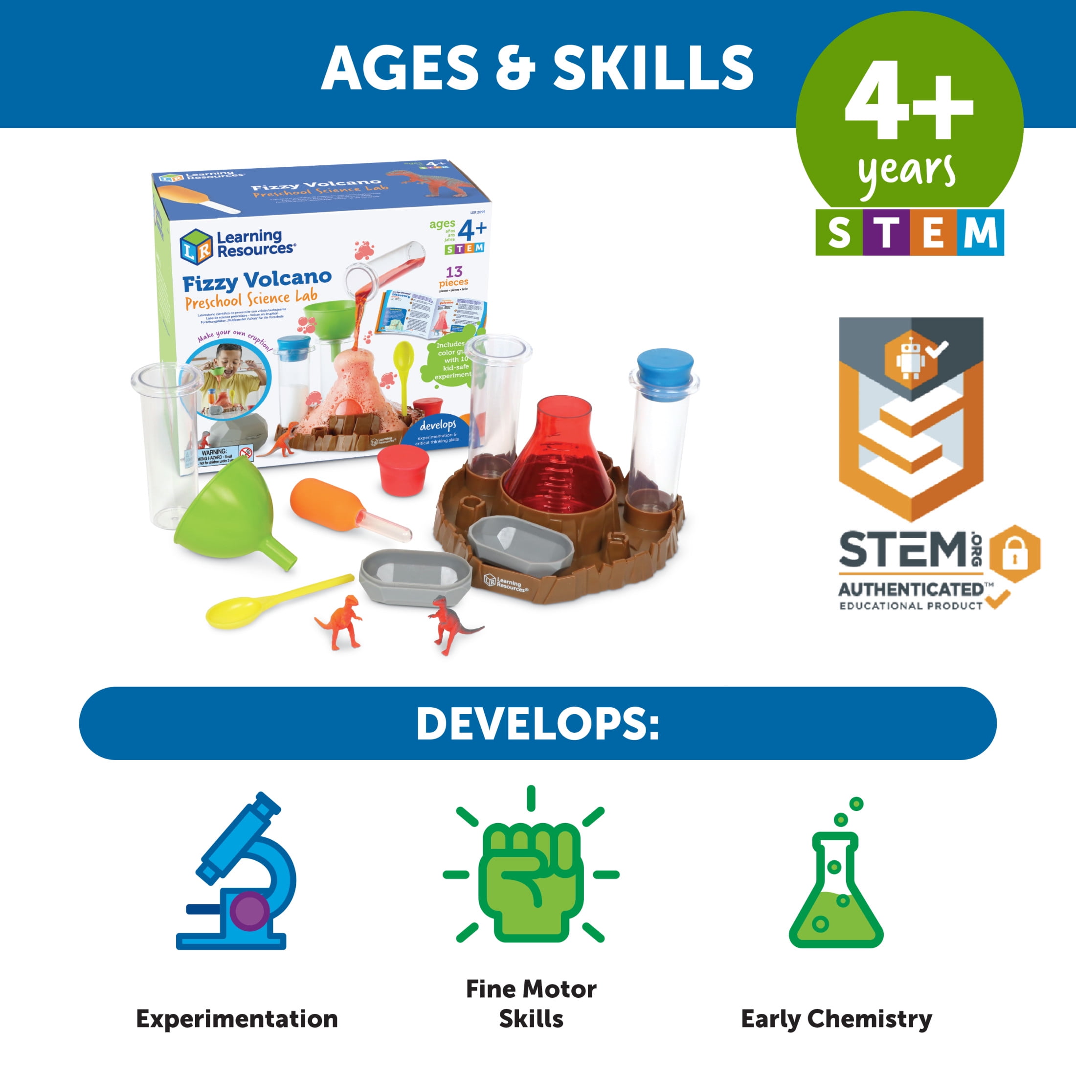 Learning Resources Fizzy Volcano Science Lab Set (13-Piece STEM Educational Kit) y1gyv