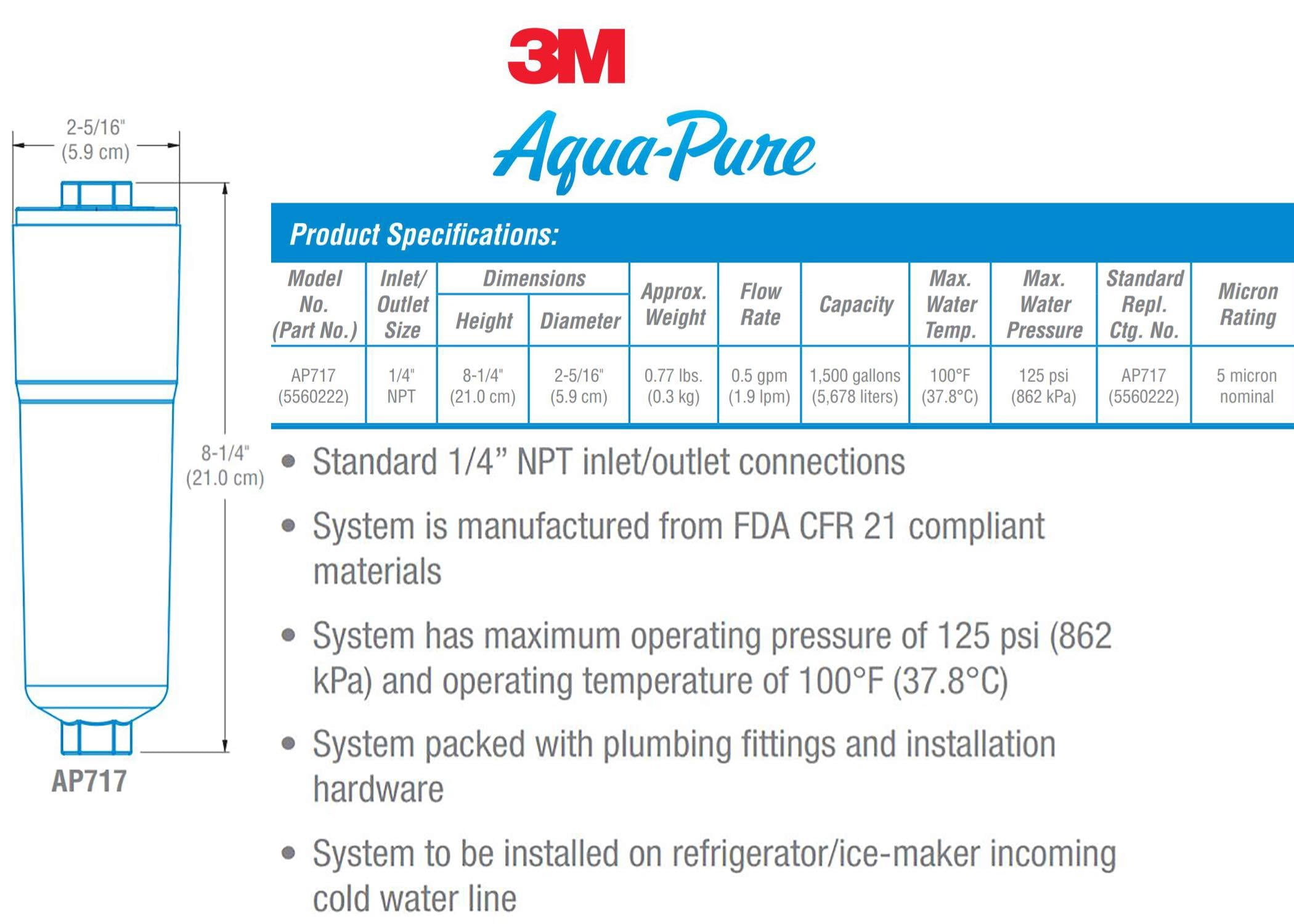 3M Aqua-Pure In-Line Water Filter System for Refrigerators and Ice Makers (AP717, 1 Pack) 0t4ky