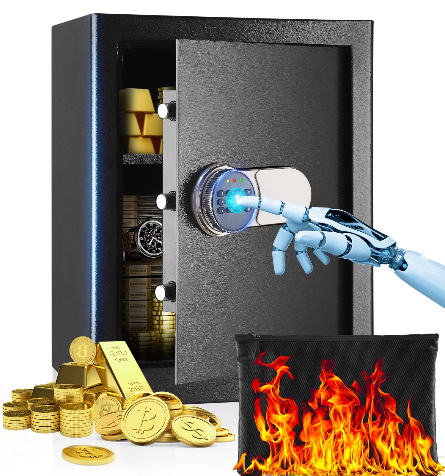 SRWTRCHRY Fire and Water Resistant Security Safe with Digital Keypad and Alarm System (Black, 2.0 cu. ft.) 72ban