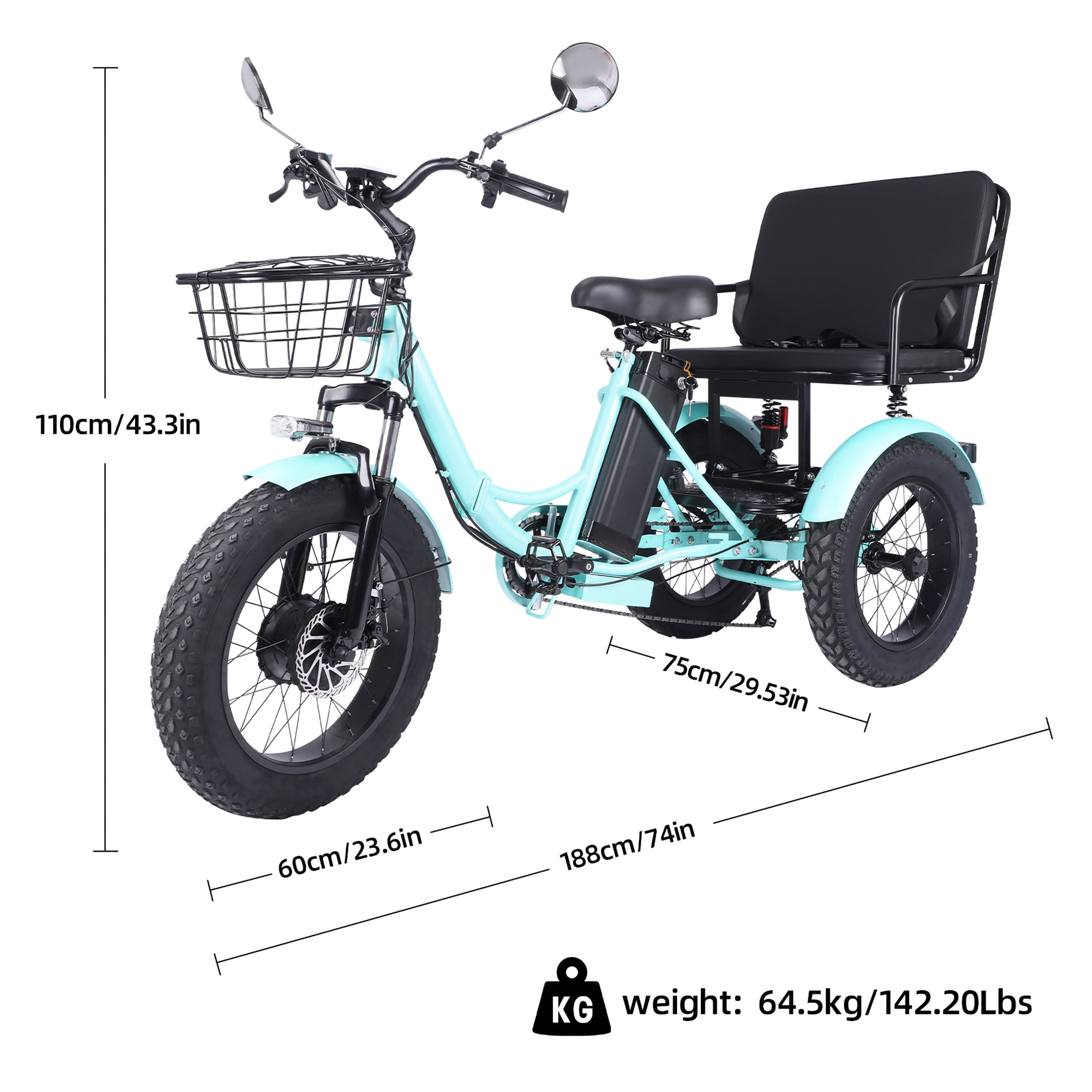 Vicamy Adult Electric Tricycle with 500W Motor and Fat Tires (Blue, 360 lb Capacity) h3rxe