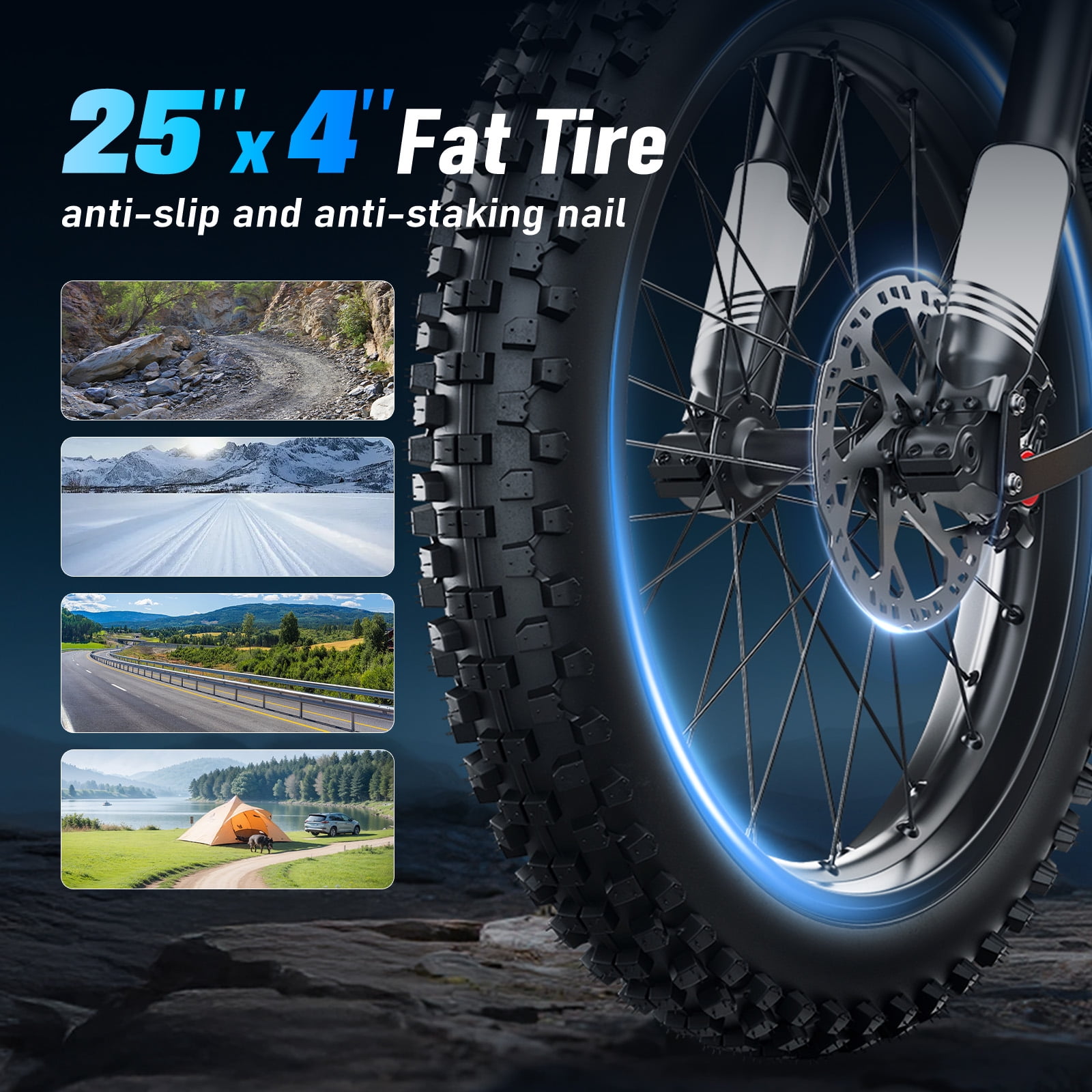 ARKVELD APEX1 Electric Bike for Adults, 3000W All-Terrain Fat Tire E-Bike with 32AH Battery (25 in, Black) 7cc5b