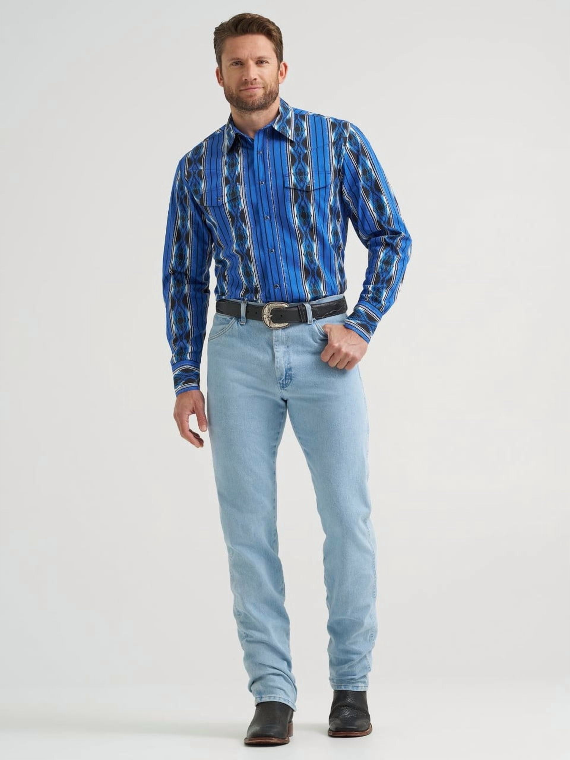 Wrangler Checotah Western Shirt Long Sleeve Button Down (Blue, M) 4mokr