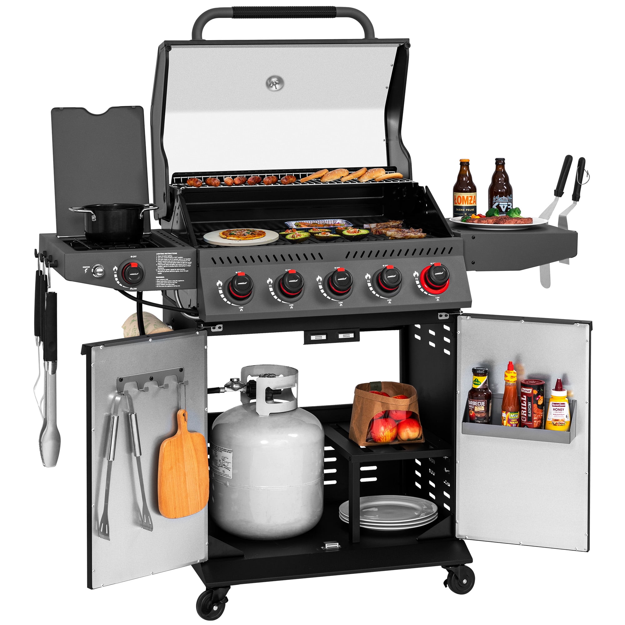 Royal Gourmet GA5407H 5-Burner Gas Grill with Sear Burner and Side Burner (Black, 645 sq in) n75si