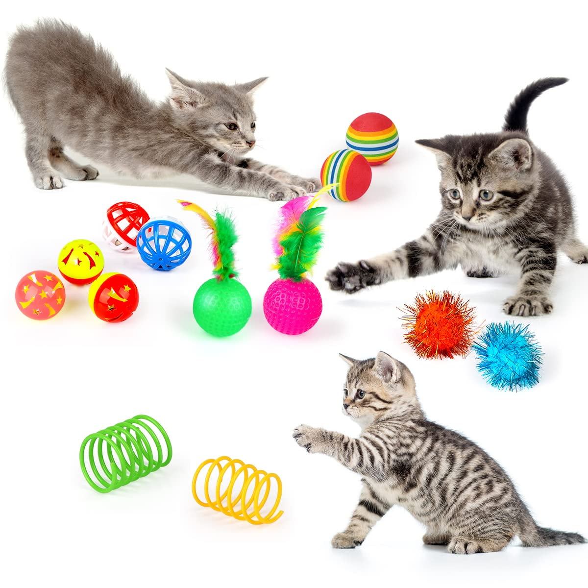 Taimasi 32-Piece Interactive Cat Toy Set with Rainbow Tunnel and Feather Teasers (32 Pieces) wftw1