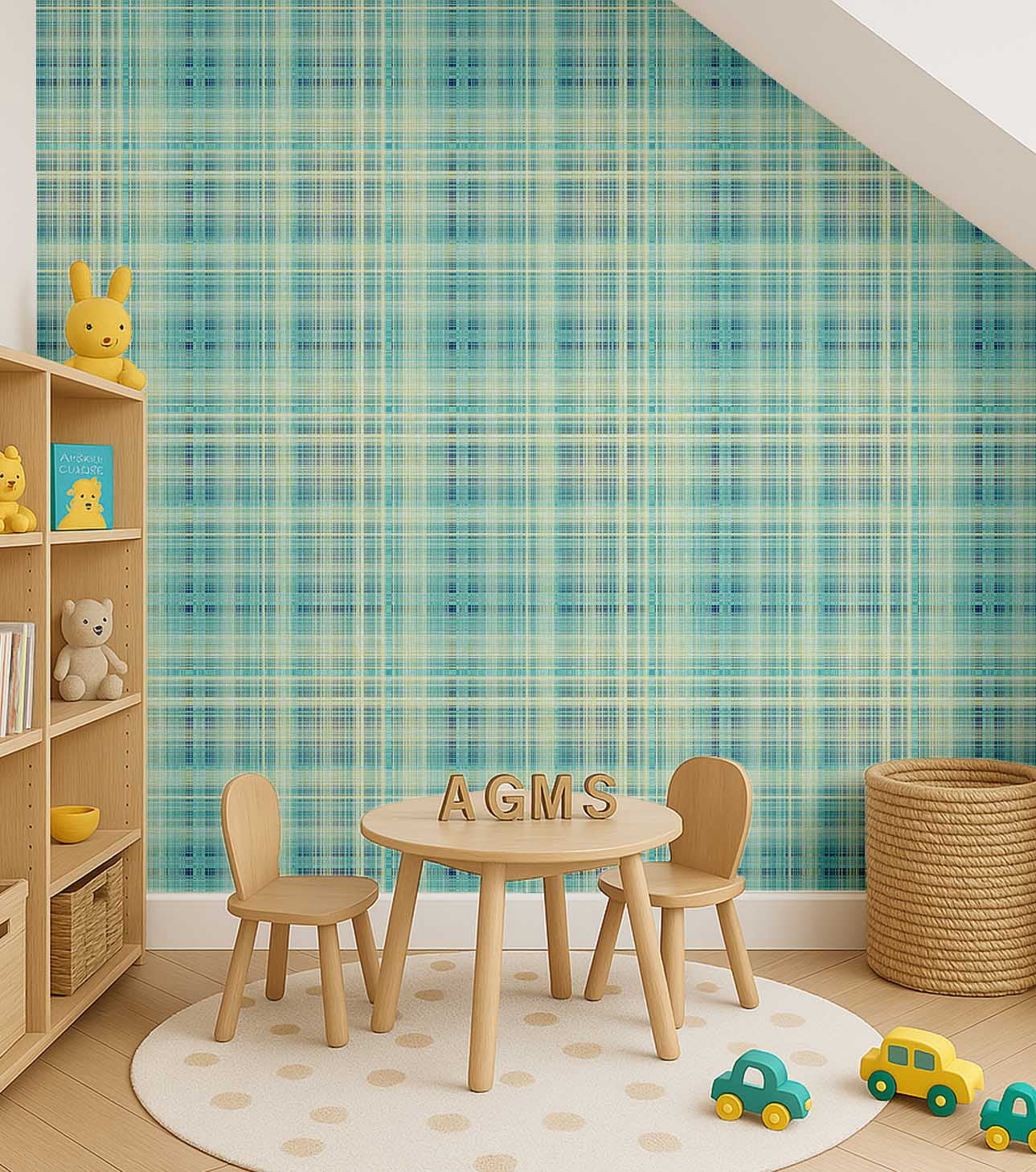 S4Sassy Peel and Stick Wallpaper, Removable Vinyl Contact Paper for Accent Walls, Aqua Plaid Print (Green, 25 in x 120 in) oopgh